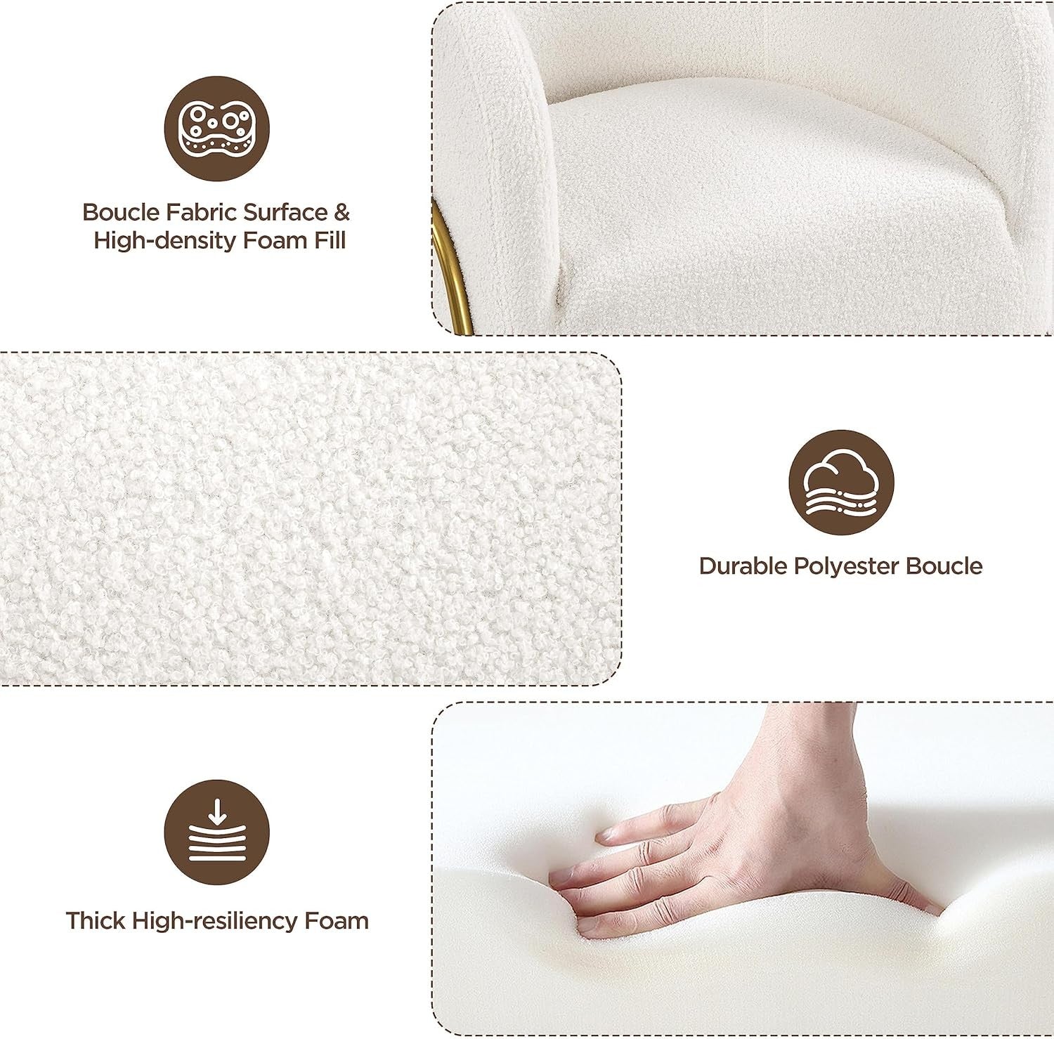 Boucle Tub Chair Ivory Accent Barrel Chair Gold Metal Legs