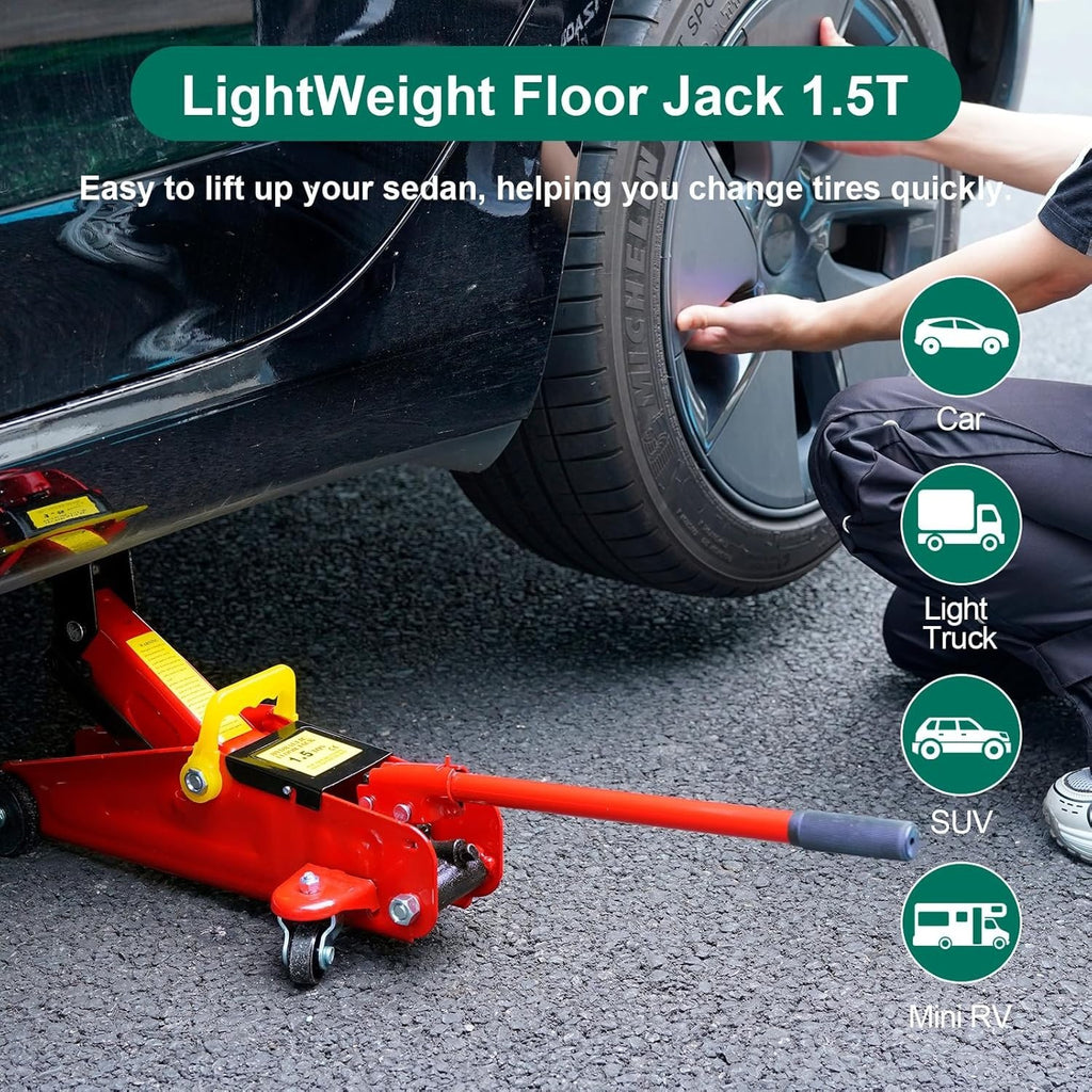 1.5 Ton Racing Trolley Jack Hydraulic Car Jack 135–320mm Lightweight Quick Lift