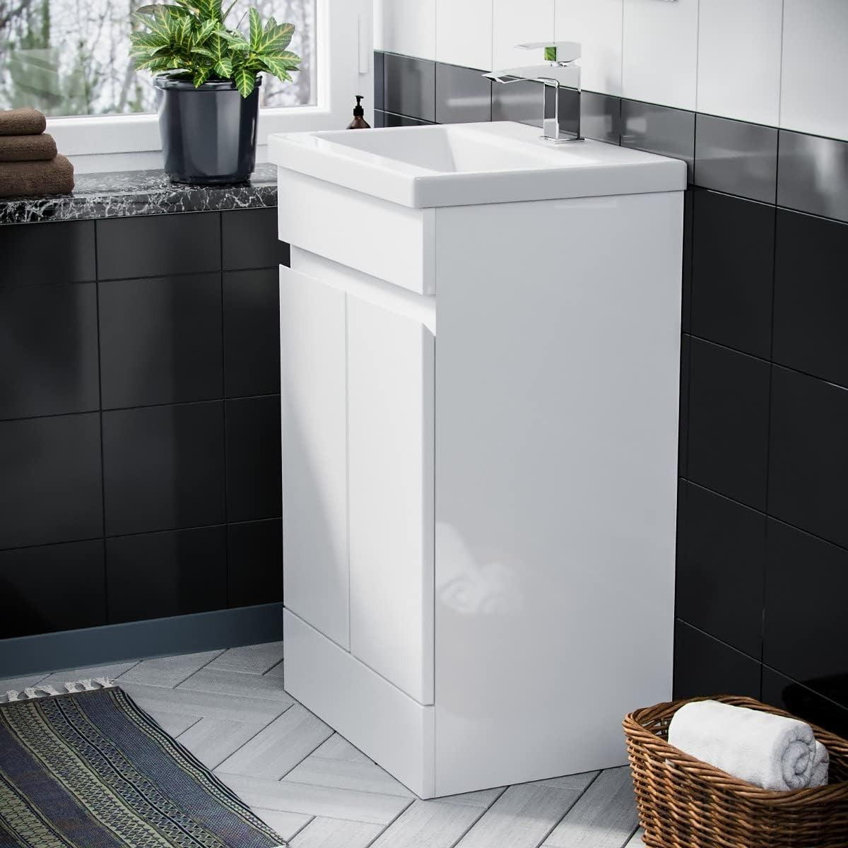 500mm White Bathroom Vanity Unit with Basin Gloss Freestanding Sink Cabinet