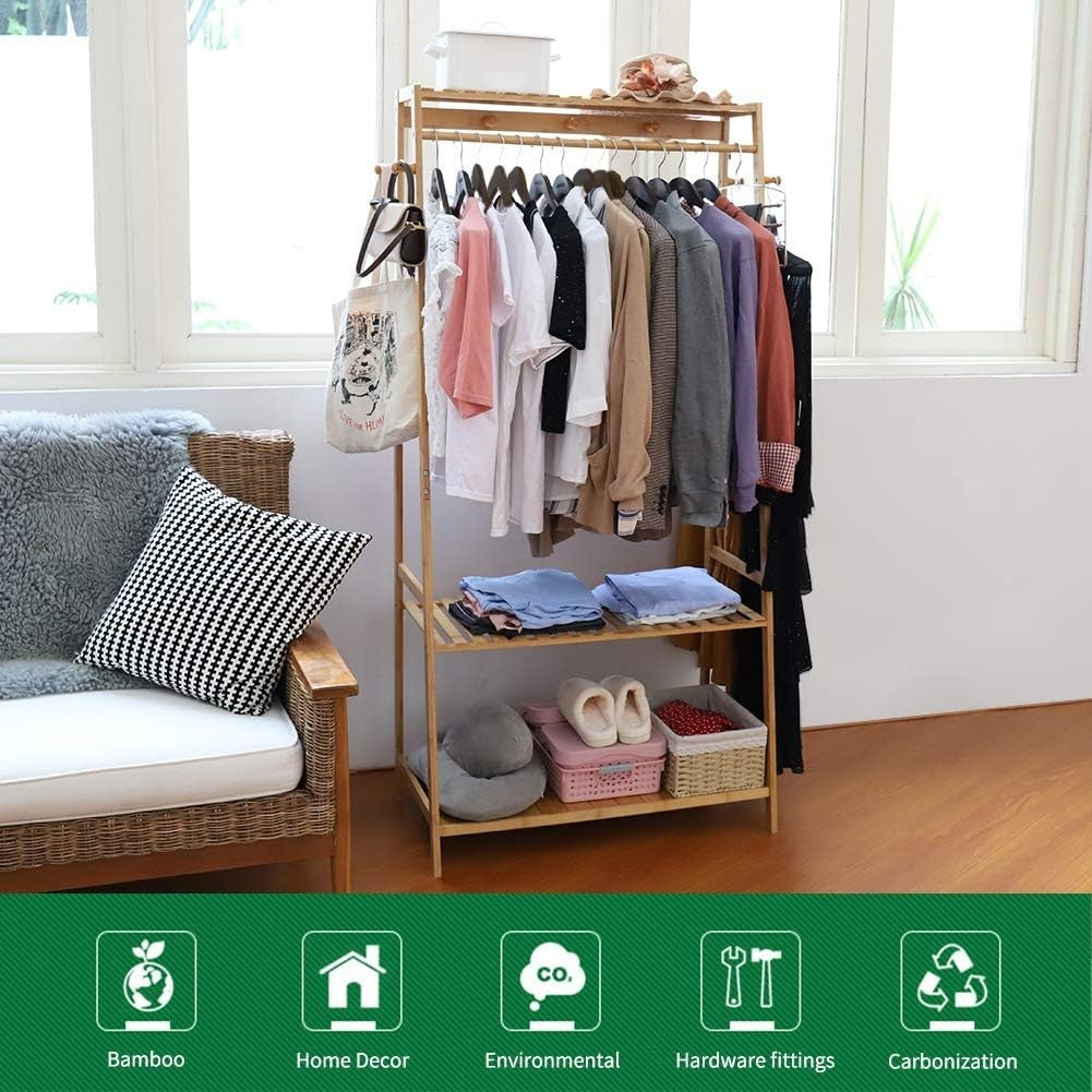 Clothes Rail Rack with Shelves & Hooks, Open Wardrobe