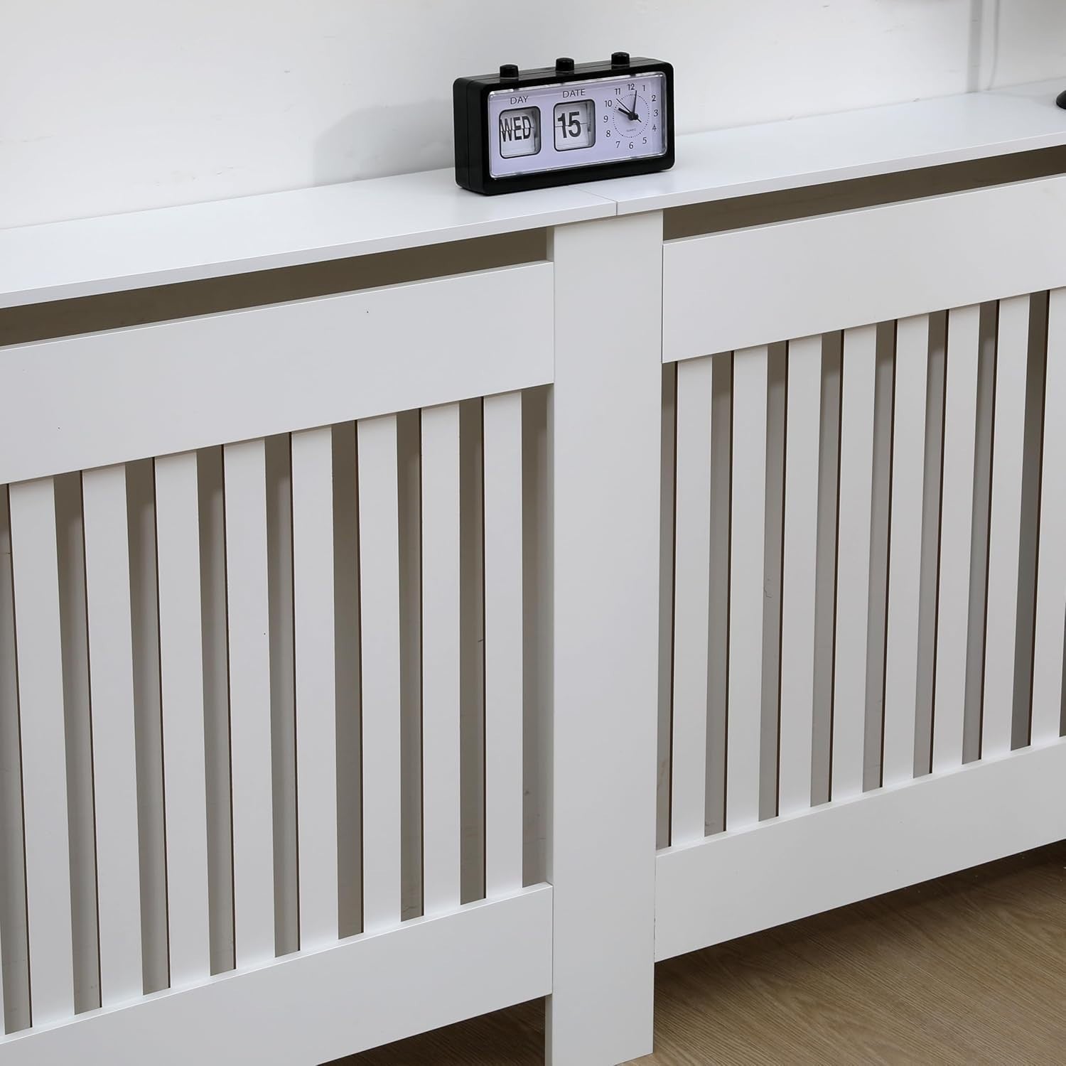 Extra Large White Radiator Cover MDF Horizontal Slatted Heater Cabinet