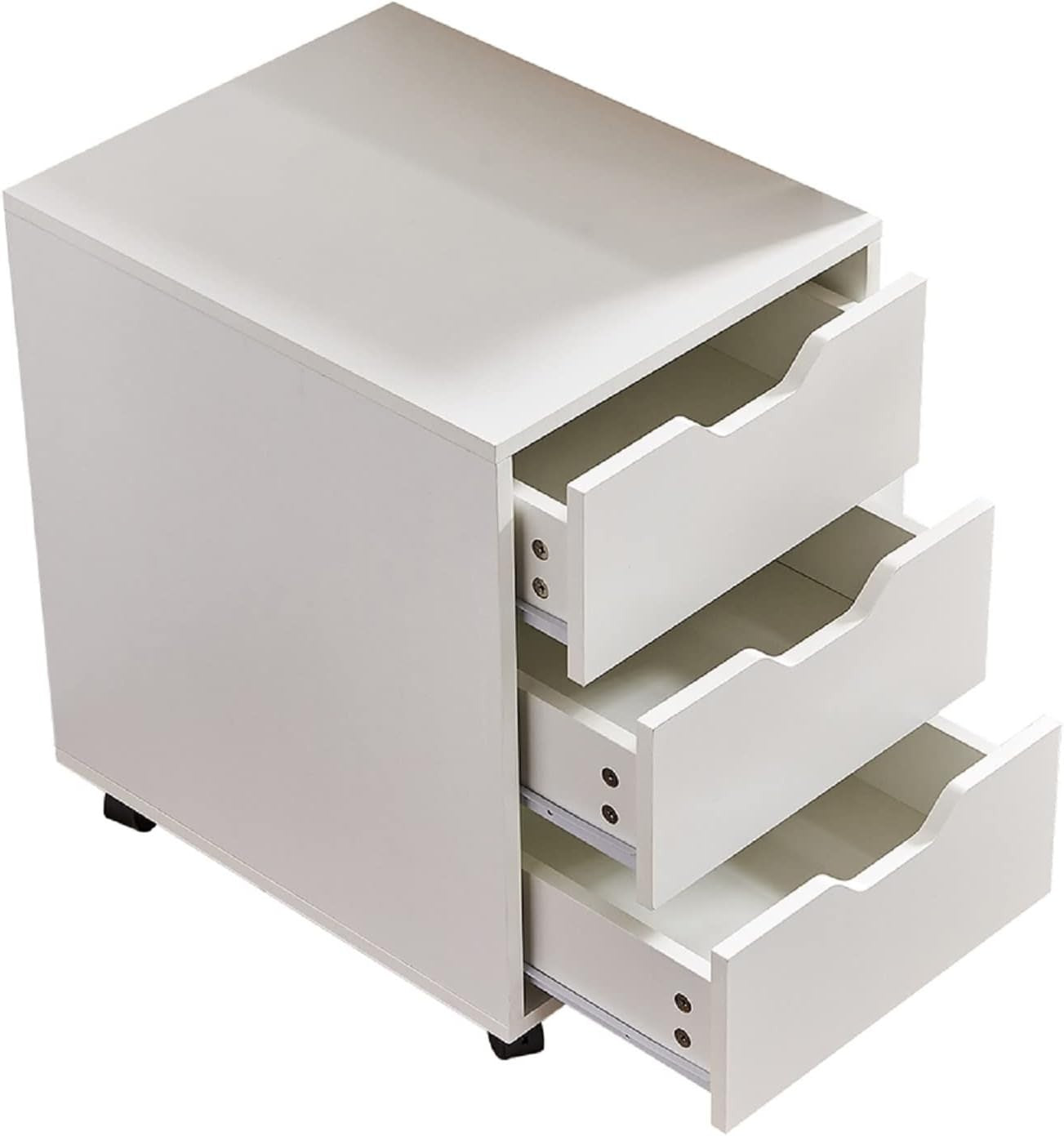 White Rolling Desk Pedestal 3 Drawer Under Desk Office Storage