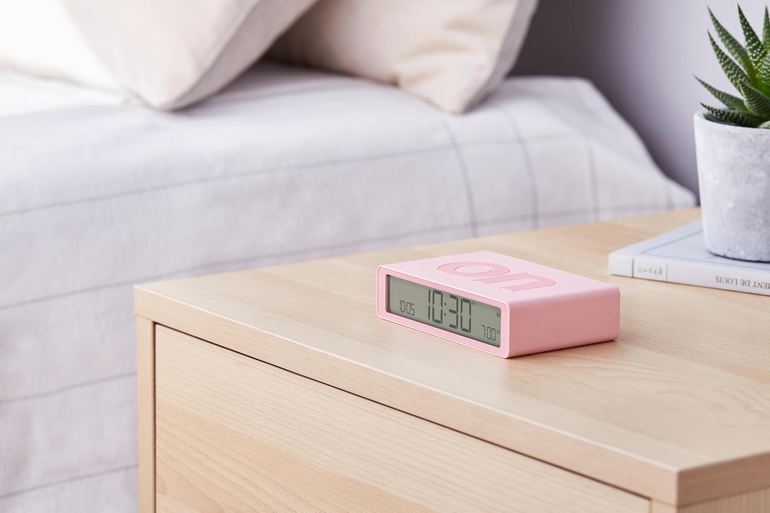 Flip Digital Alarm Clock Reversible On Off Touch Snooze Rechargeable Pink