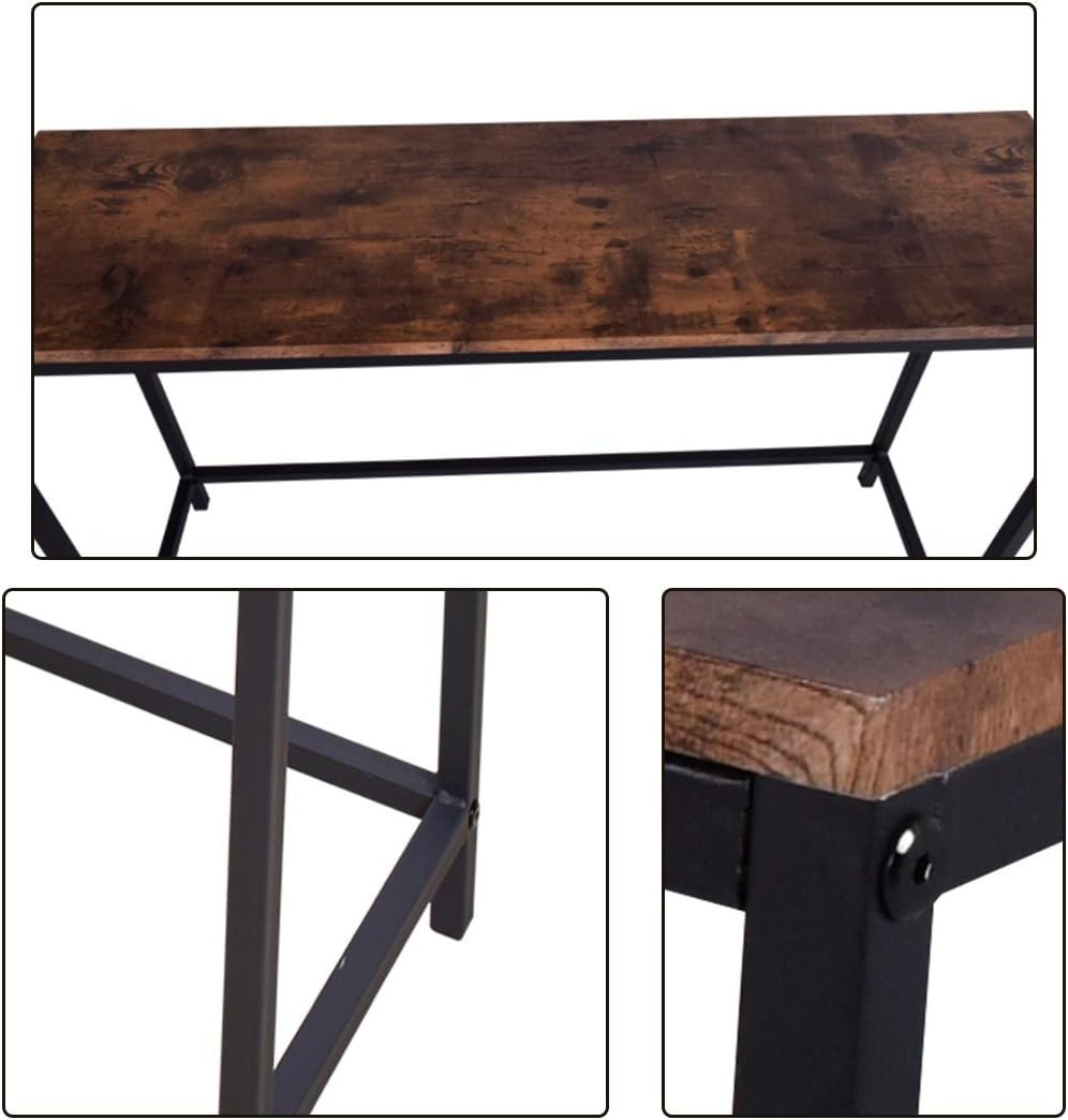 Rustic Narrow Console Table Wood Metal Entryway Hallway Desk 105cm Sturdy