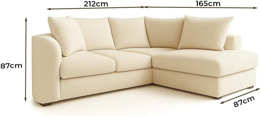 Cream Bouclé Corner Sofa – 4 Seater L Shape Teddy Fabric, Left Hand