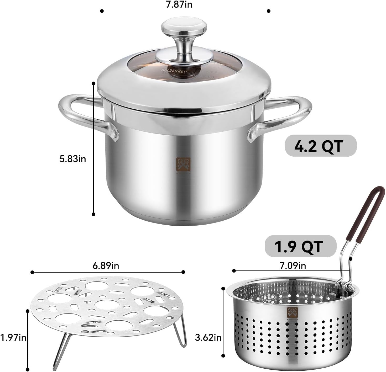4L Stainless Steel Deep Fryer Pot w Strainer Basket Lid Camping Kitchen
