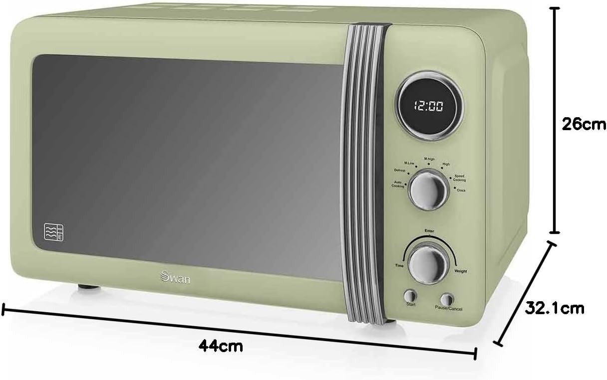 20L Retro Microwave 800W, 5 Power Levels, Digital Timer & Defrost Function