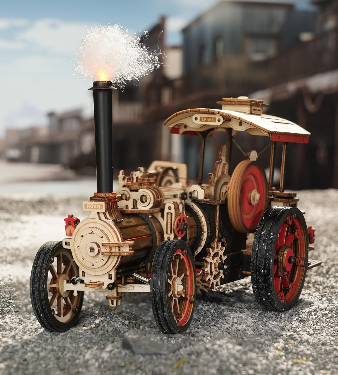 3D Wooden Steam Tractor Model Kit with Moving Parts – Vintage Gift
