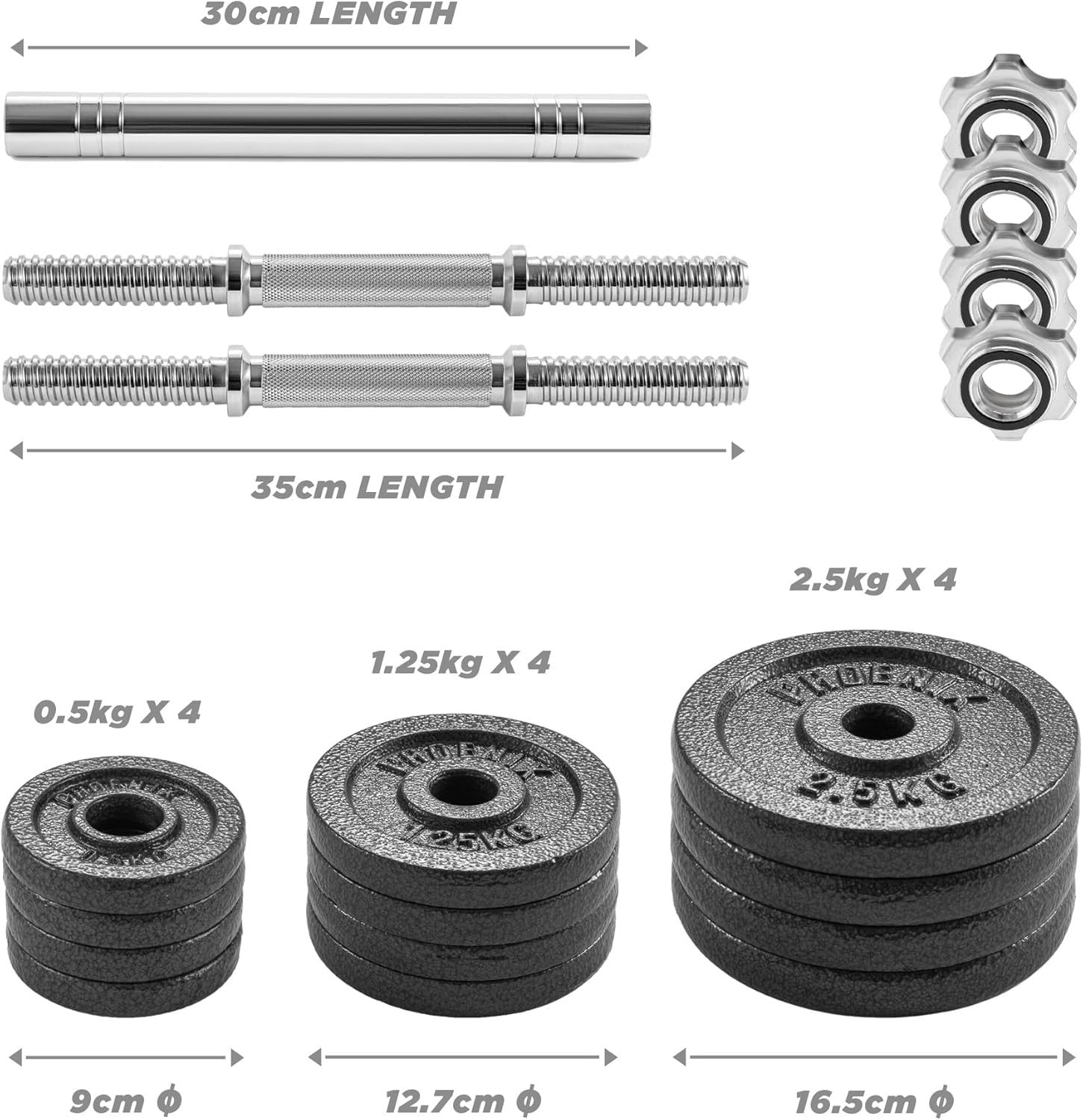 Adjustable Dumbbell Barbell Set 20kg or 30kg Cast Iron Home Gym Weights
