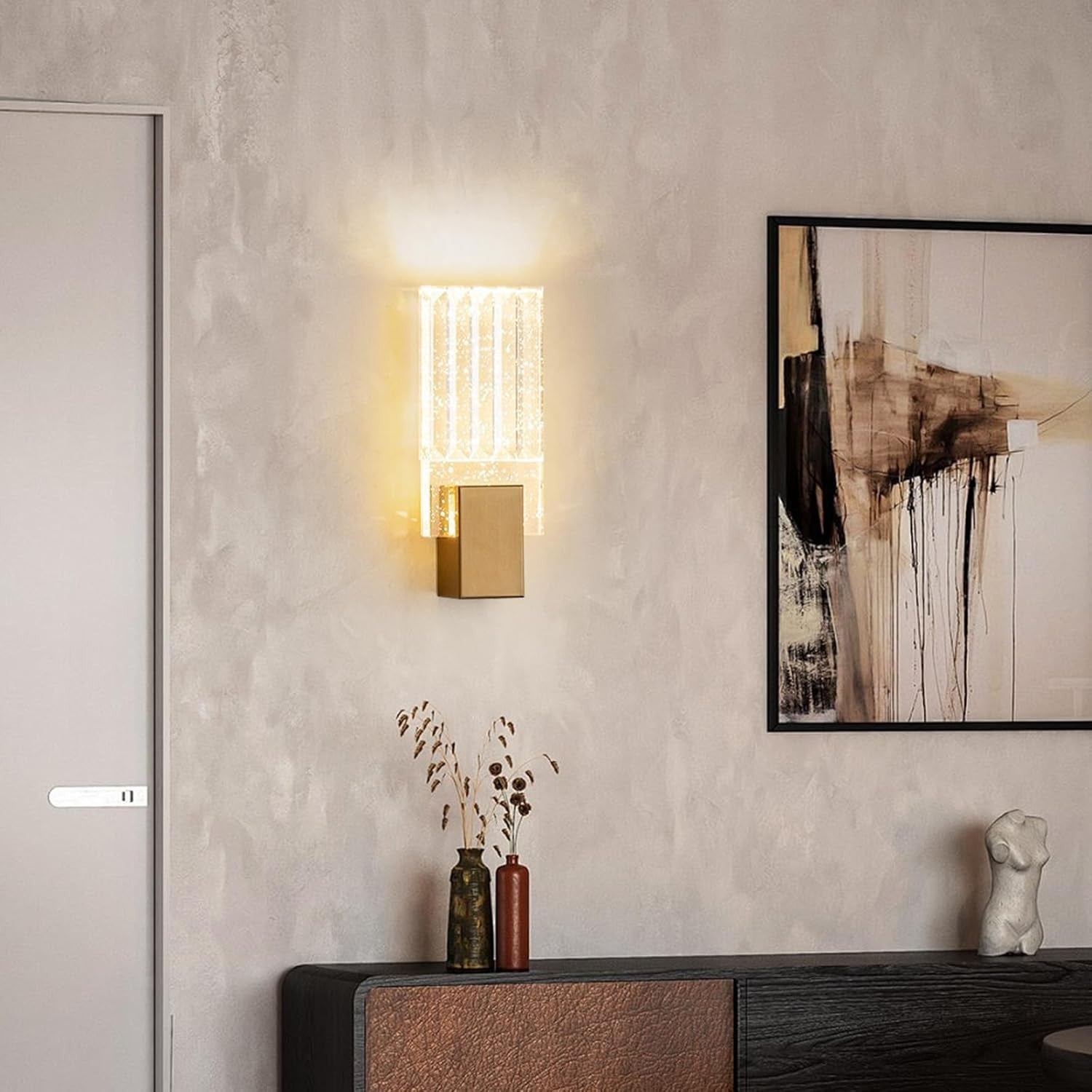 Gold Crystal Wall Light LED Sconce Tri-Color Lamp Modern Indoor Fixture 30cm