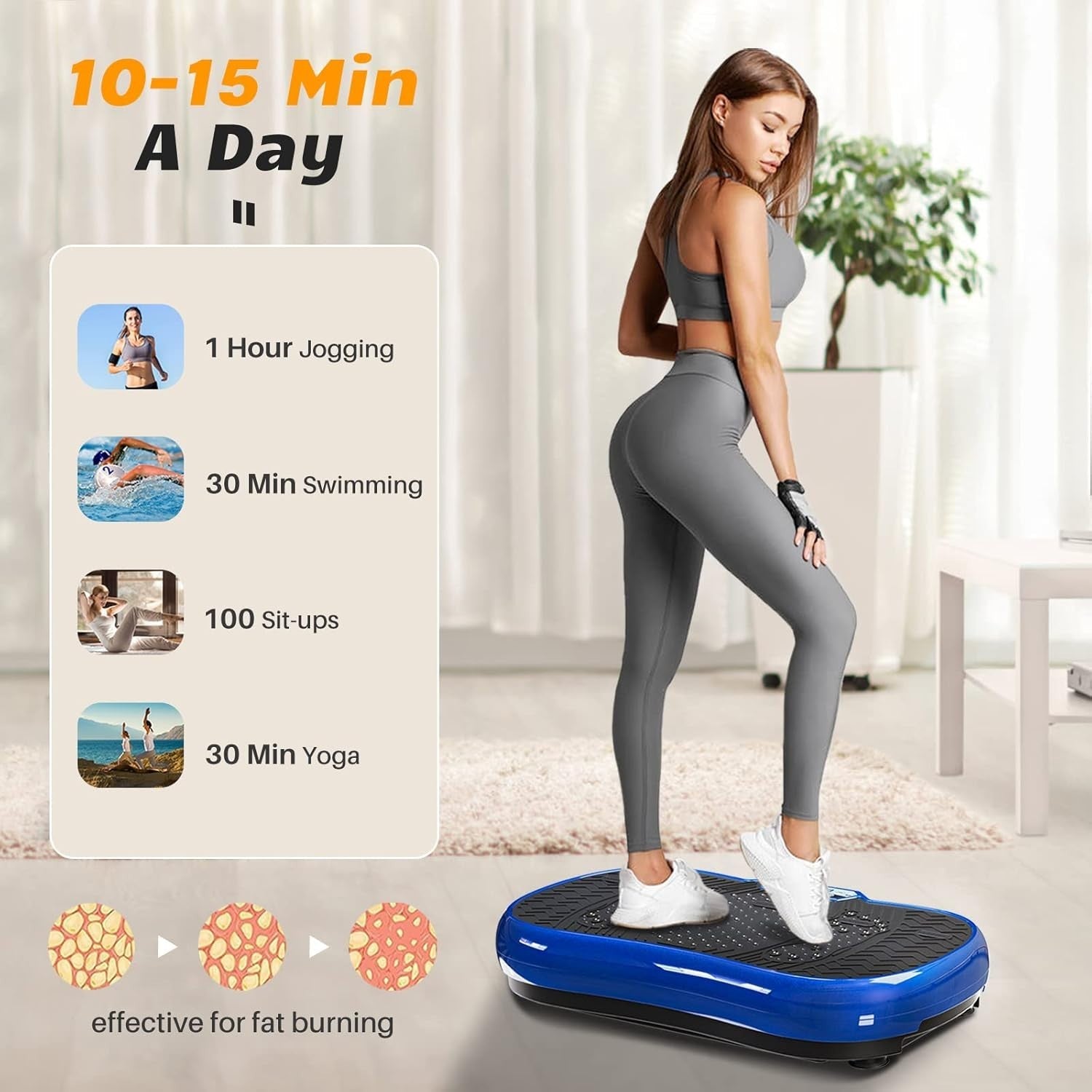 Blue Vibration Plate Exercise Machine 99 Speeds 7 Programs Slim Home Trainer