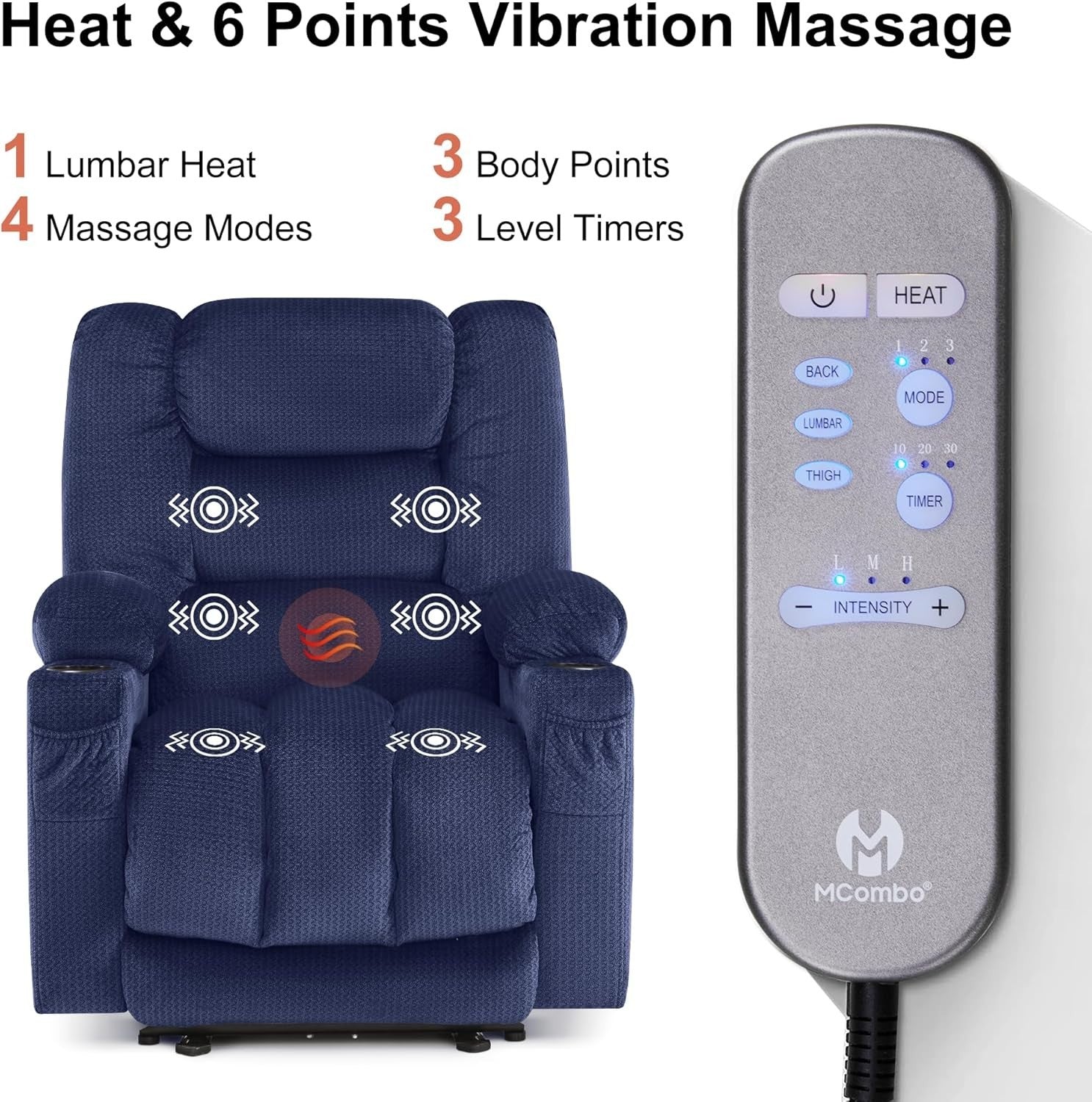 Zero Gravity Electric Recliner Chair Heat Massage Cup Holders Extended Footrest