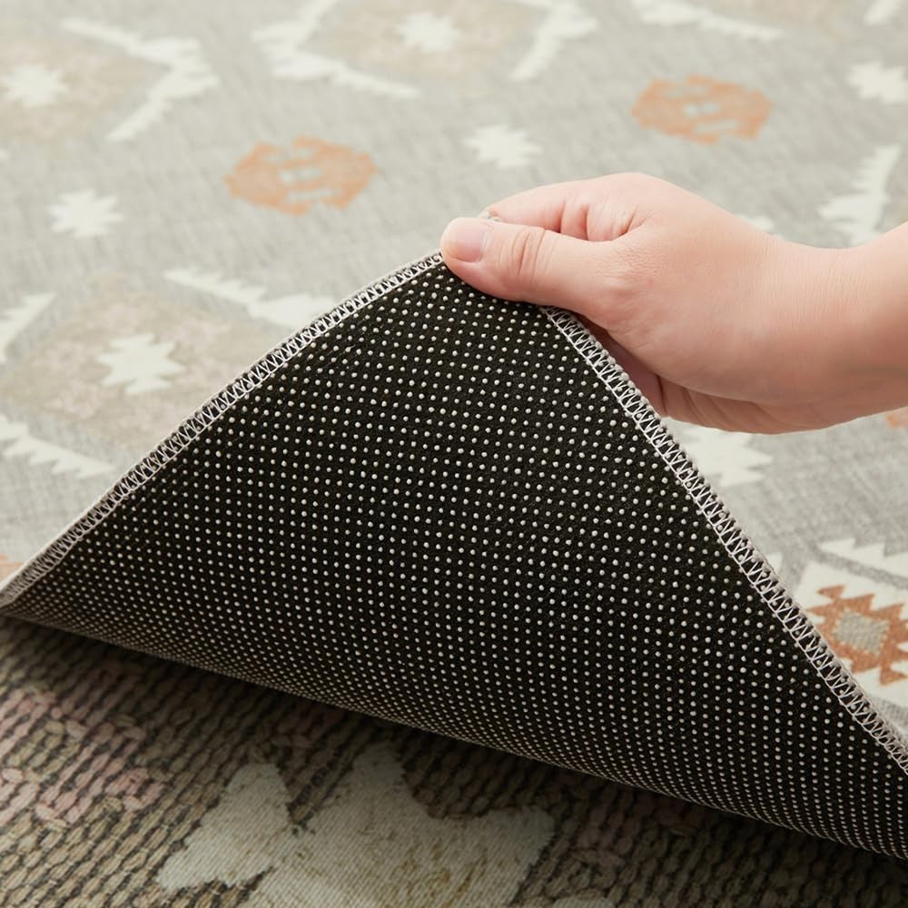 Grey Runner Rug 80x300cm Non Slip Hallway Carpet Low Pile Geometric