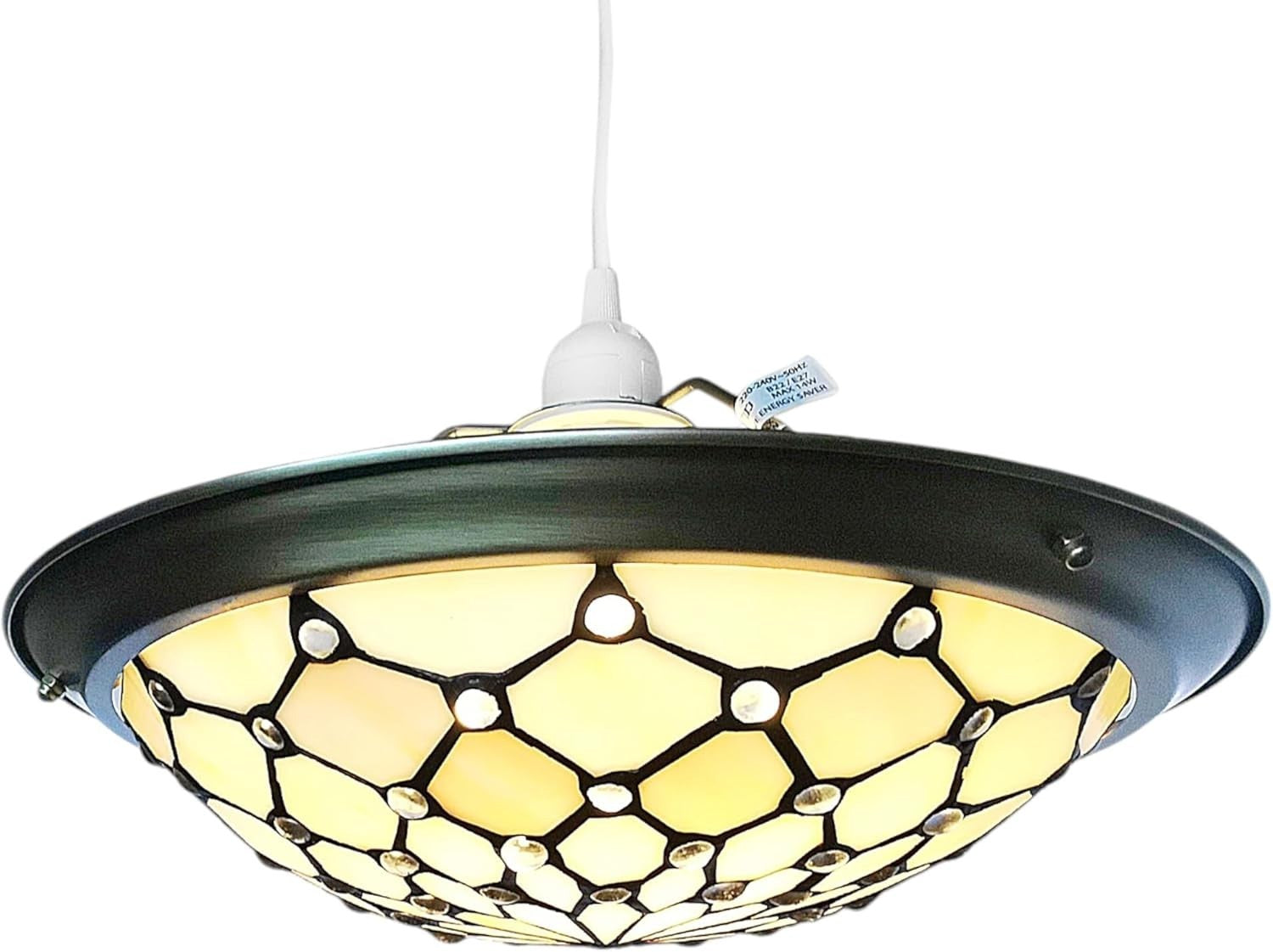 Tiffany Style Jewel Stained Glass Uplighter Pendant Ceiling Lamp Shade 35cm