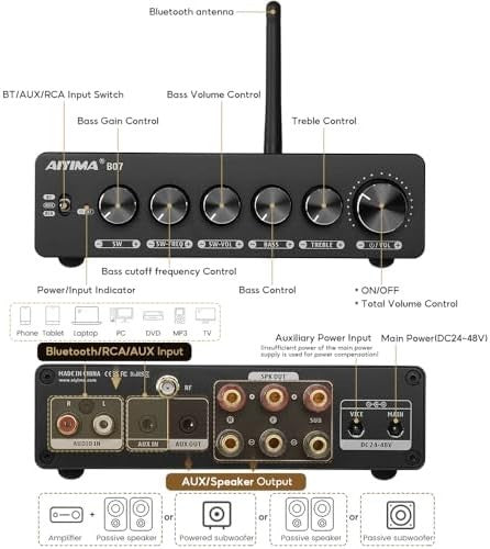 B07 2.1-Channel Bluetooth Amplifier 300Wx2+300W Subwoofer Bass Treble