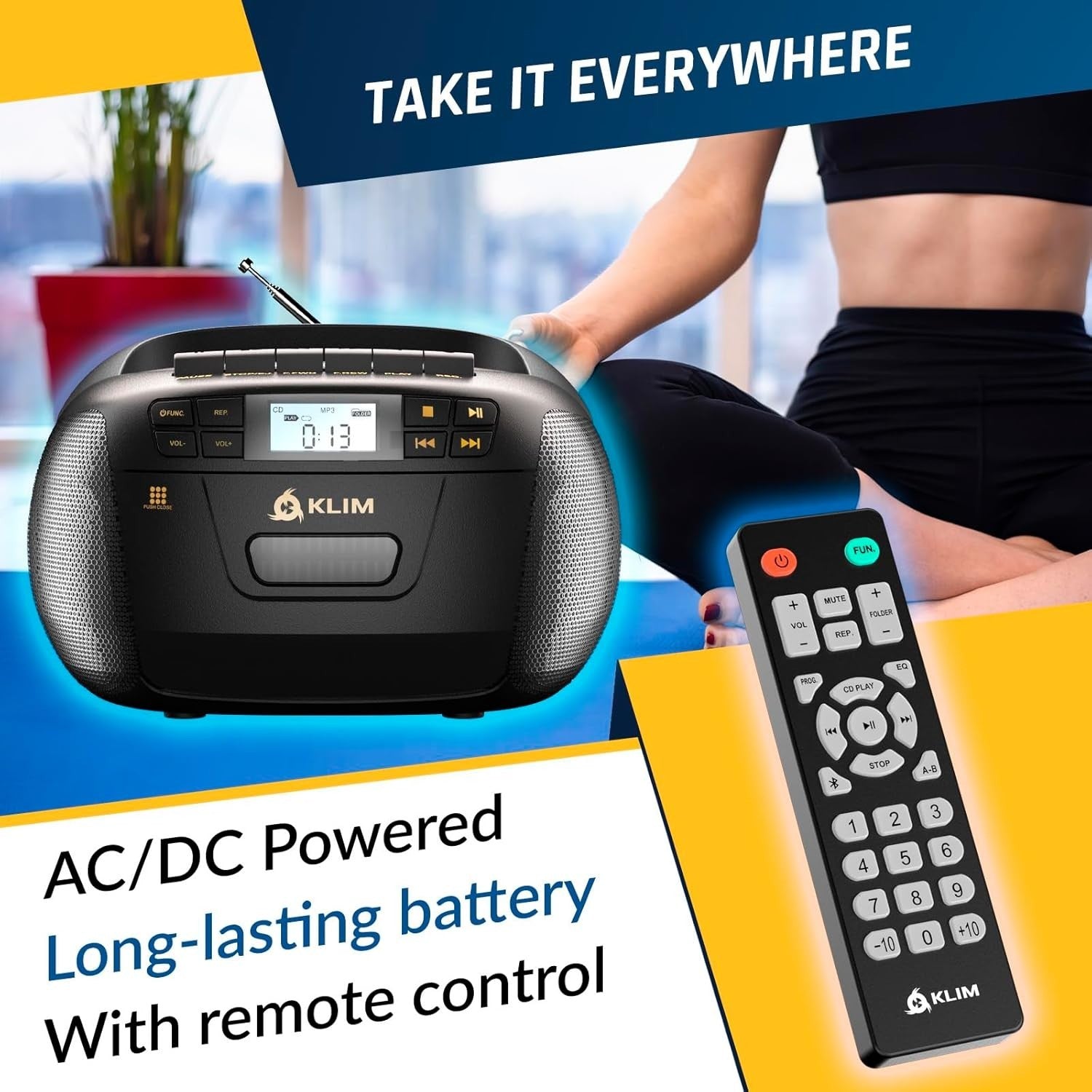 CD Cassette Player Boombox Bluetooth AM FM Radio USB AUX Black Gold