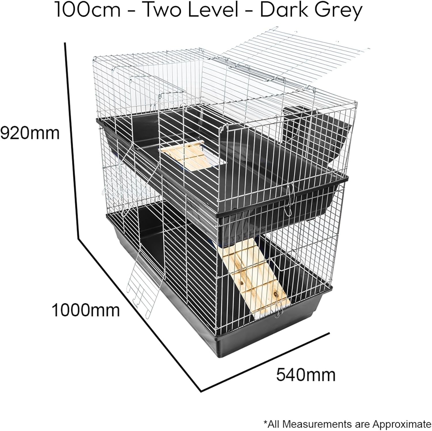 Large Indoor Rabbit Cage Double Level 100cm Guinea Pig Hutch Tray Ramp