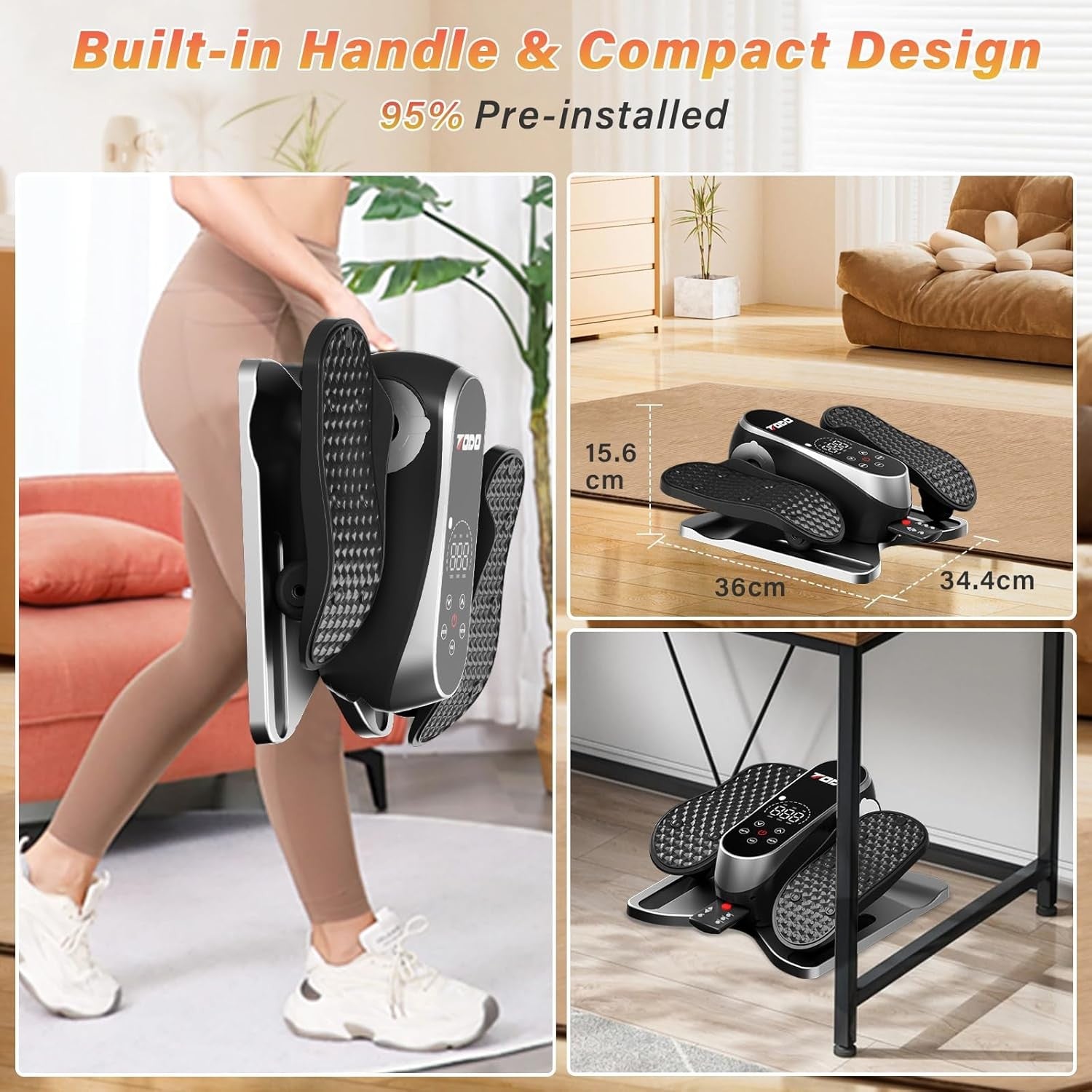 Electric Under Desk Elliptical Pedal Exerciser Quiet Remote Leg Trainer