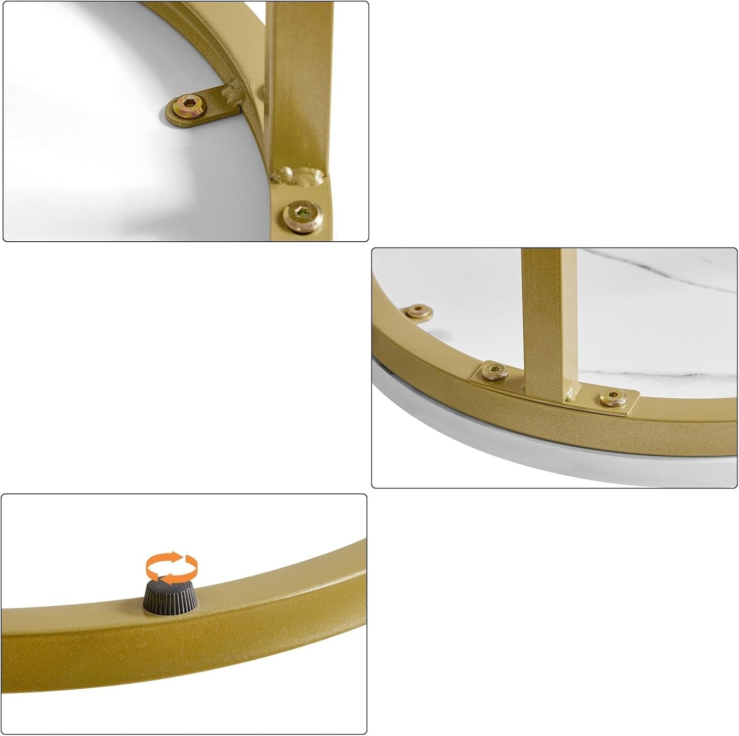 2pc Round Nesting Coffee Table Set Marble Look Gold Metal Legs Space Saving