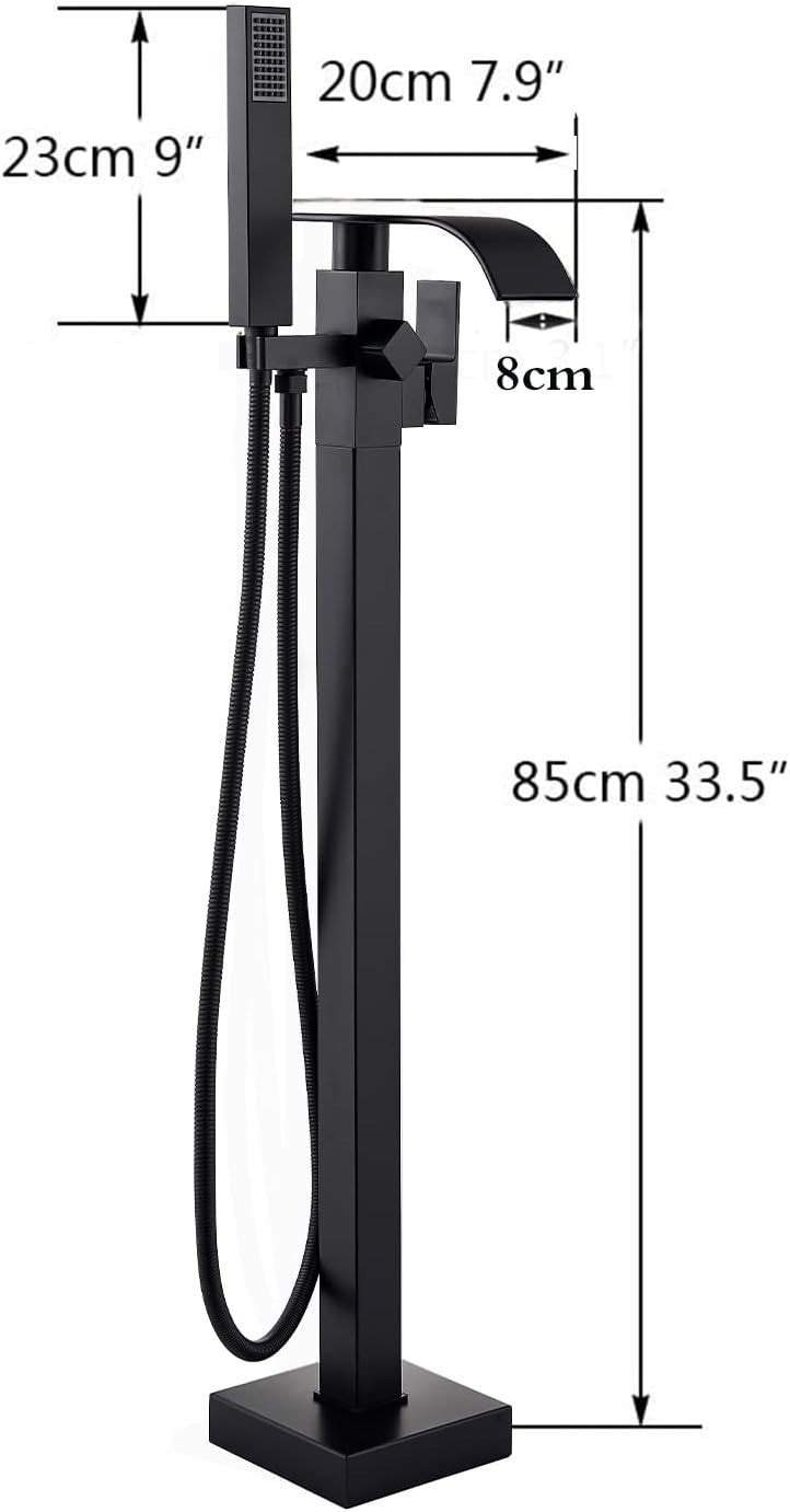 Black Freestanding Bath Mixer Tap with Handheld Shower Head Brass Floor Mount