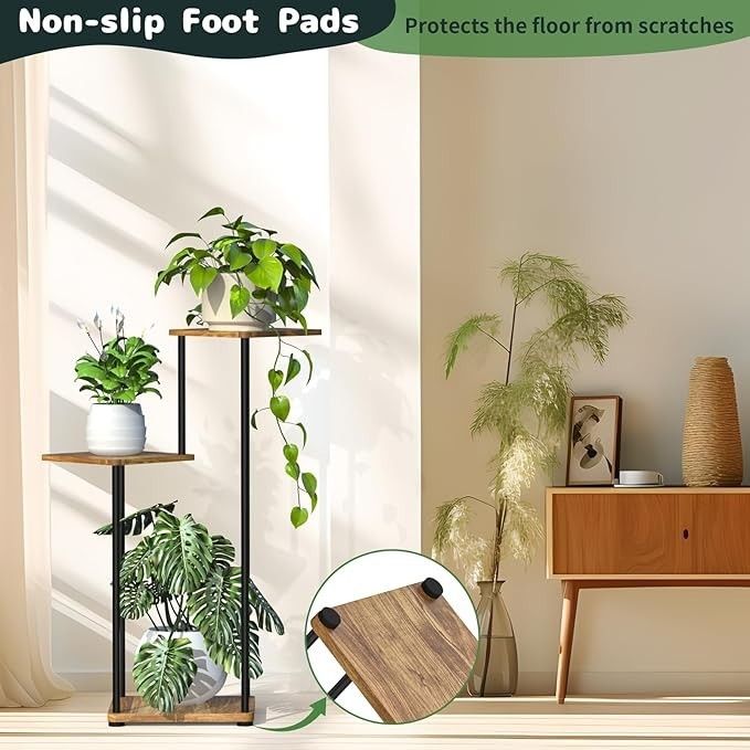 3 Tier Metal & Wood Tall Plant Stand Indoor Corner Flower Display Shelf