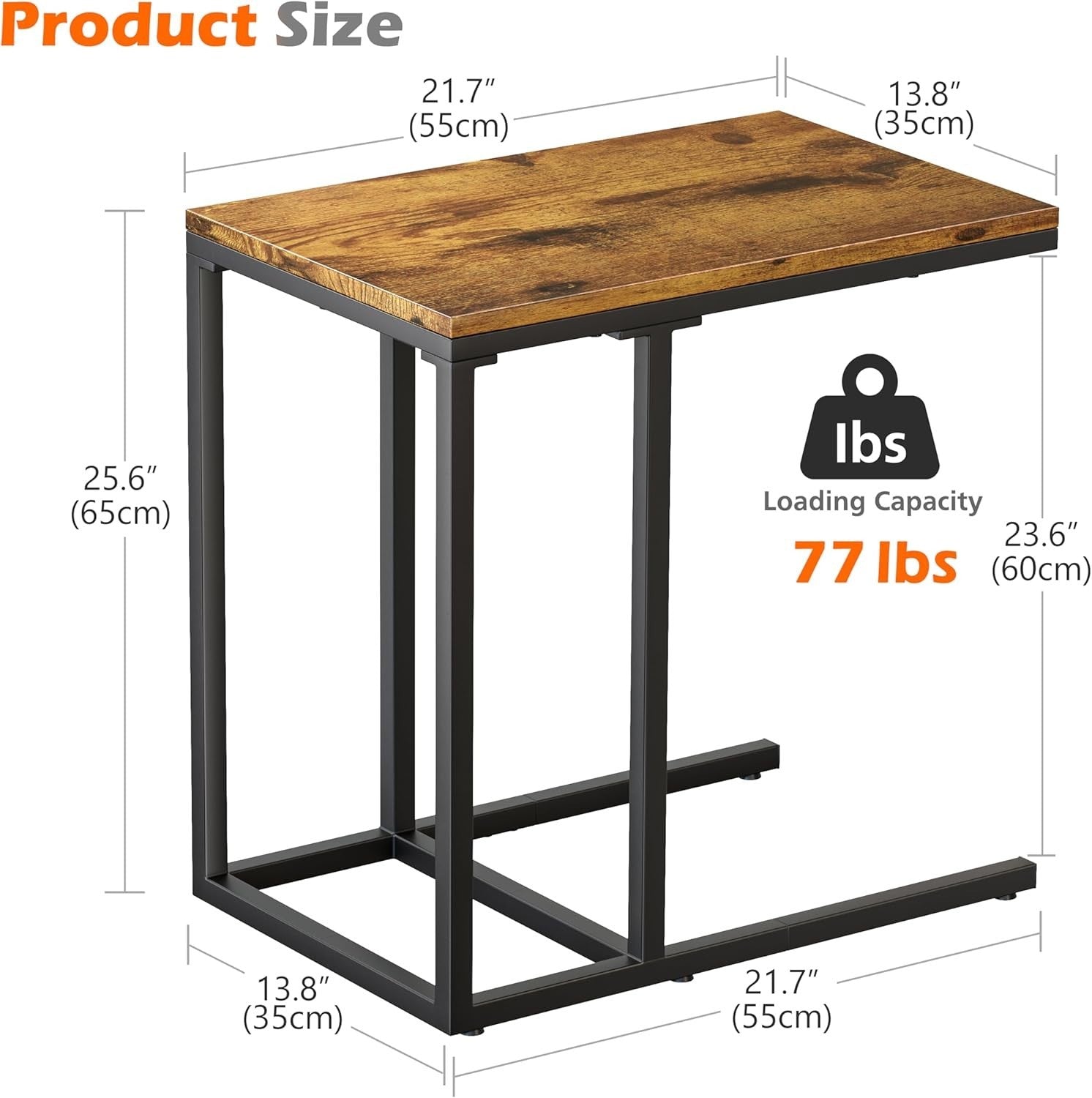 Small C-Shaped Side Table with Sturdy Metal Frame, Laptop & Sofa Table
