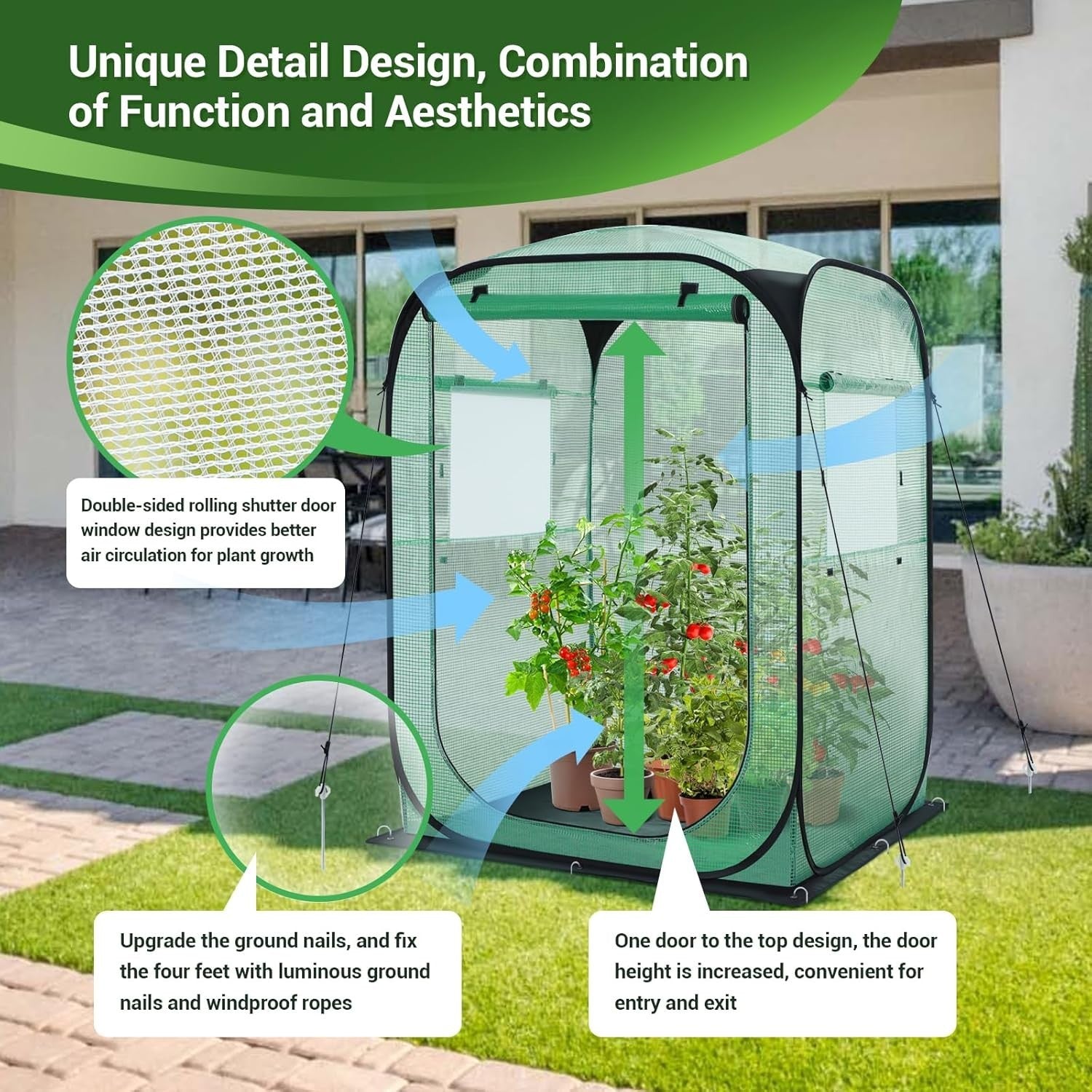 Large Walk-In Pop Up Greenhouse 49x67in Portable Garden Tent with PE Cover