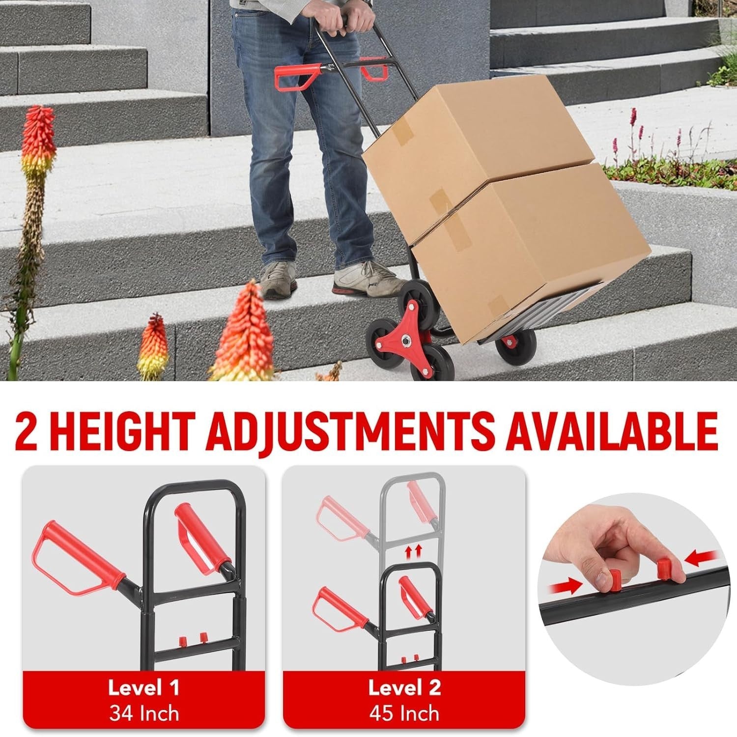 330lb Stair Climbing Hand Truck Folding 6 Wheel Grocery Luggage Cart