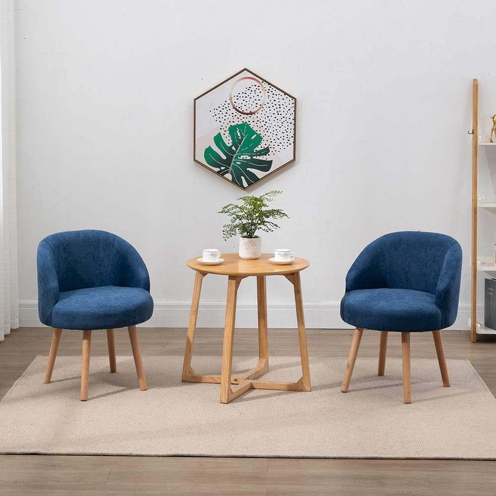 Set of 2 Blue Linen Tub Chairs Accent Bedroom Lounge Seats