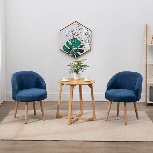 Set of 2 Blue Linen Tub Chairs Accent Bedroom Lounge Seats