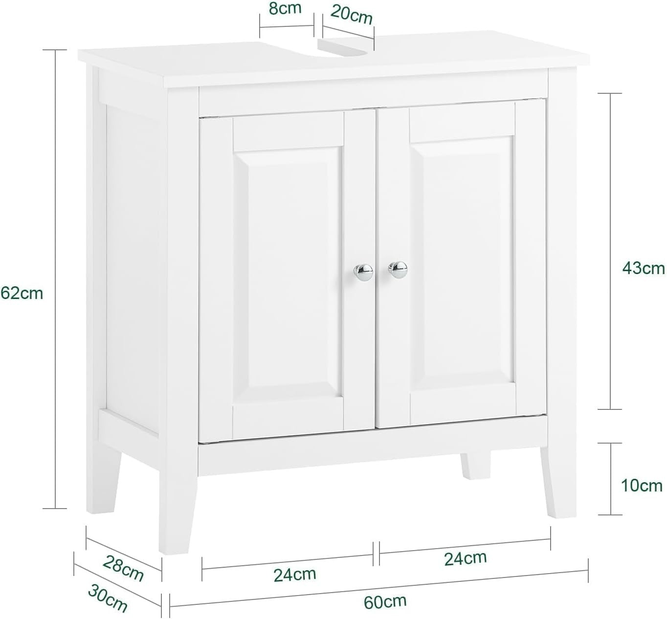 White Bathroom Vanity Unit 2 Door Under Sink Storage Cabinet MDF Cupboard