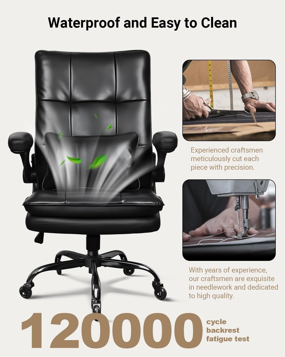 Ergonomic Office Chair Adjustable Lumbar Support Flip-Up Armrests Swivel Black