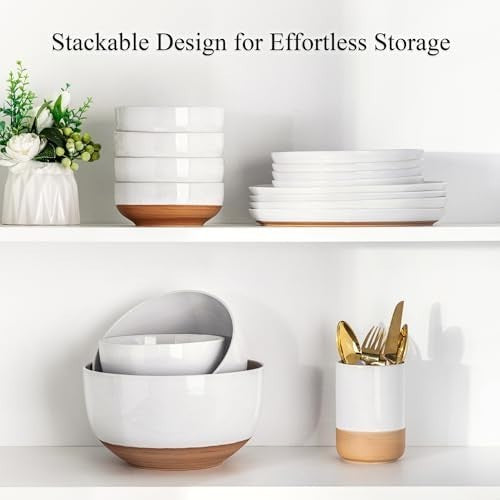 3-Piece White Ceramic Mixing Bowls Set Nesting Microwave & Dishwasher Safe
