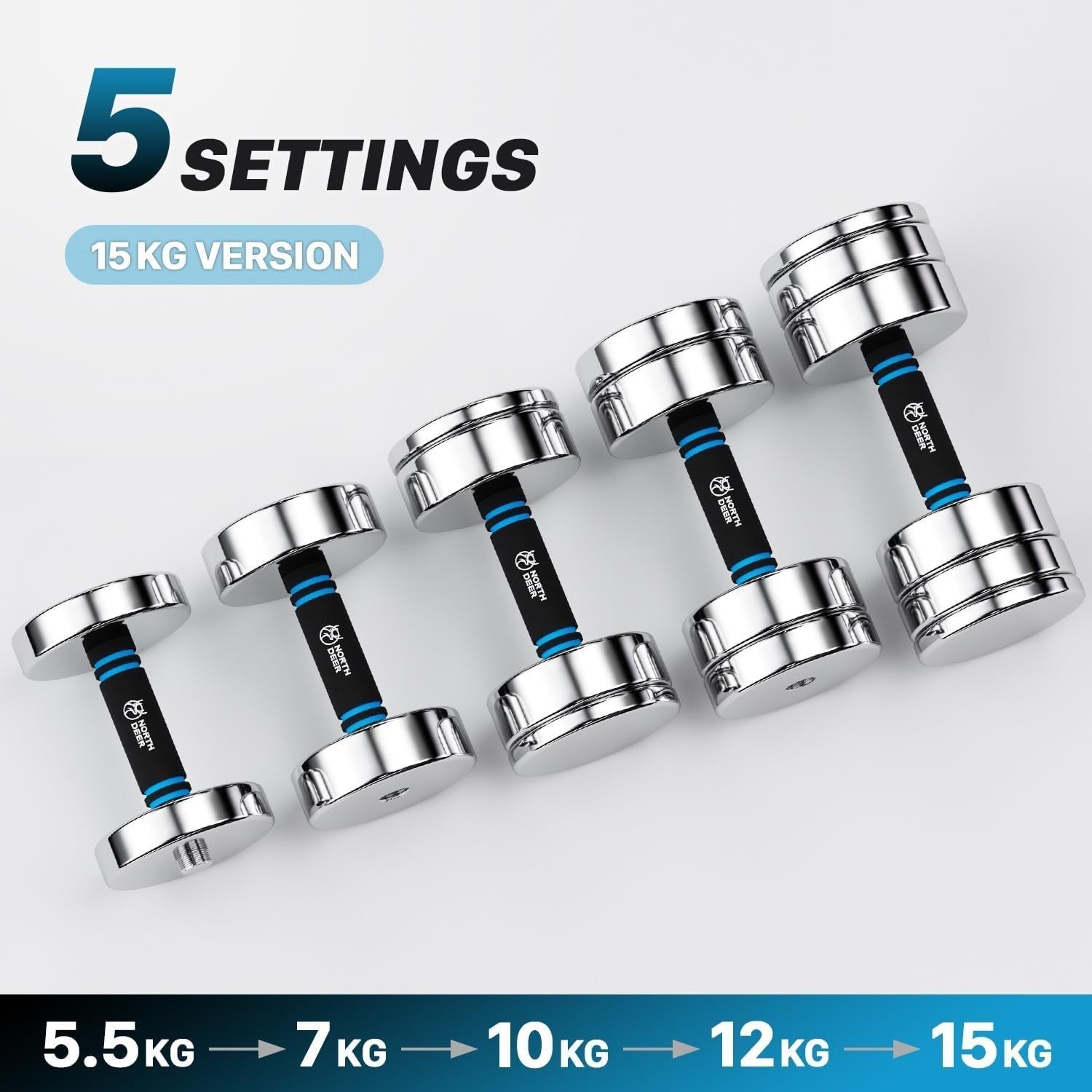 Slim Steel Adjustable Dumbbell Compact Chrome Foam Grip Home Training