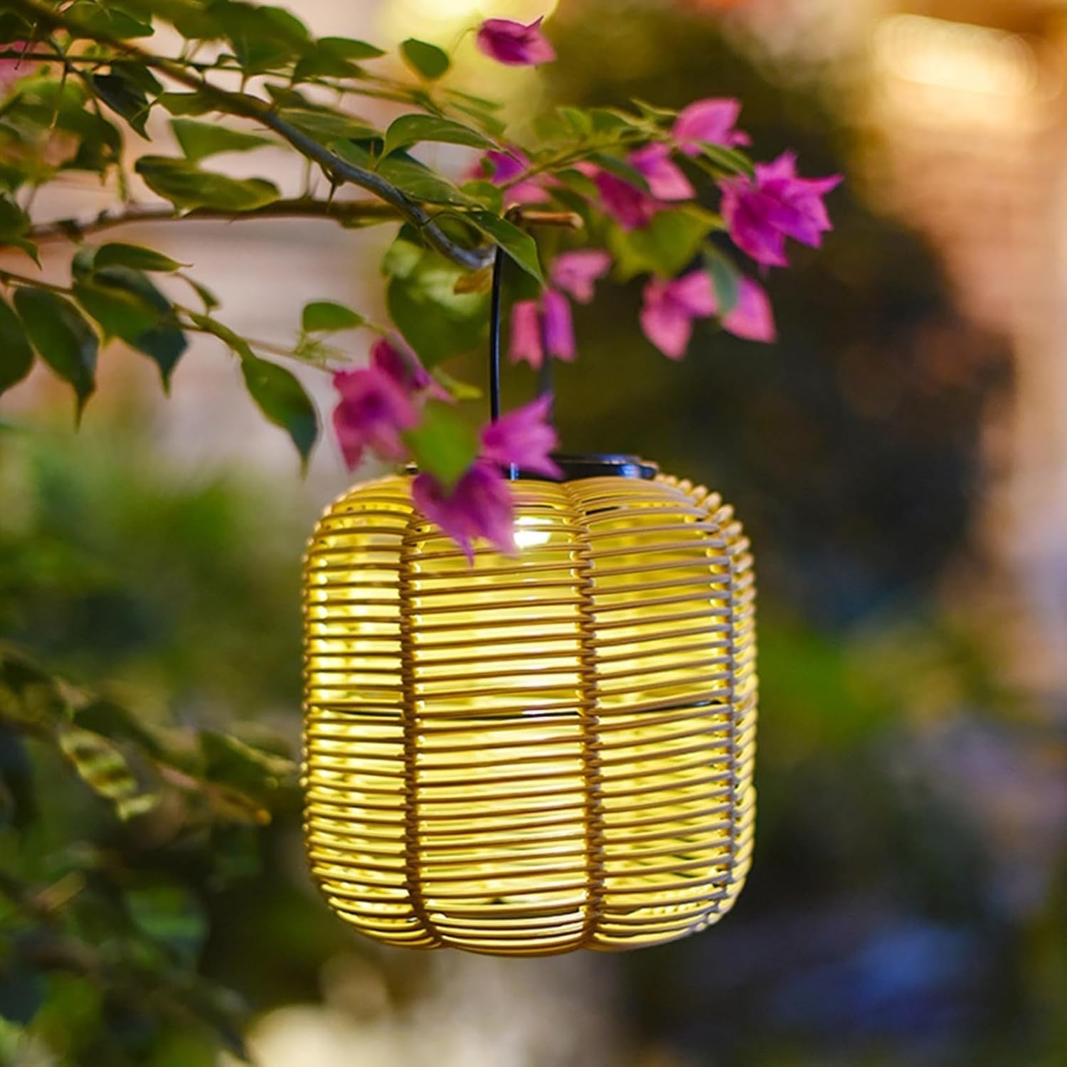 Japanese Hanging Solar Lantern – Rattan Outdoor Garden Light (Size D)