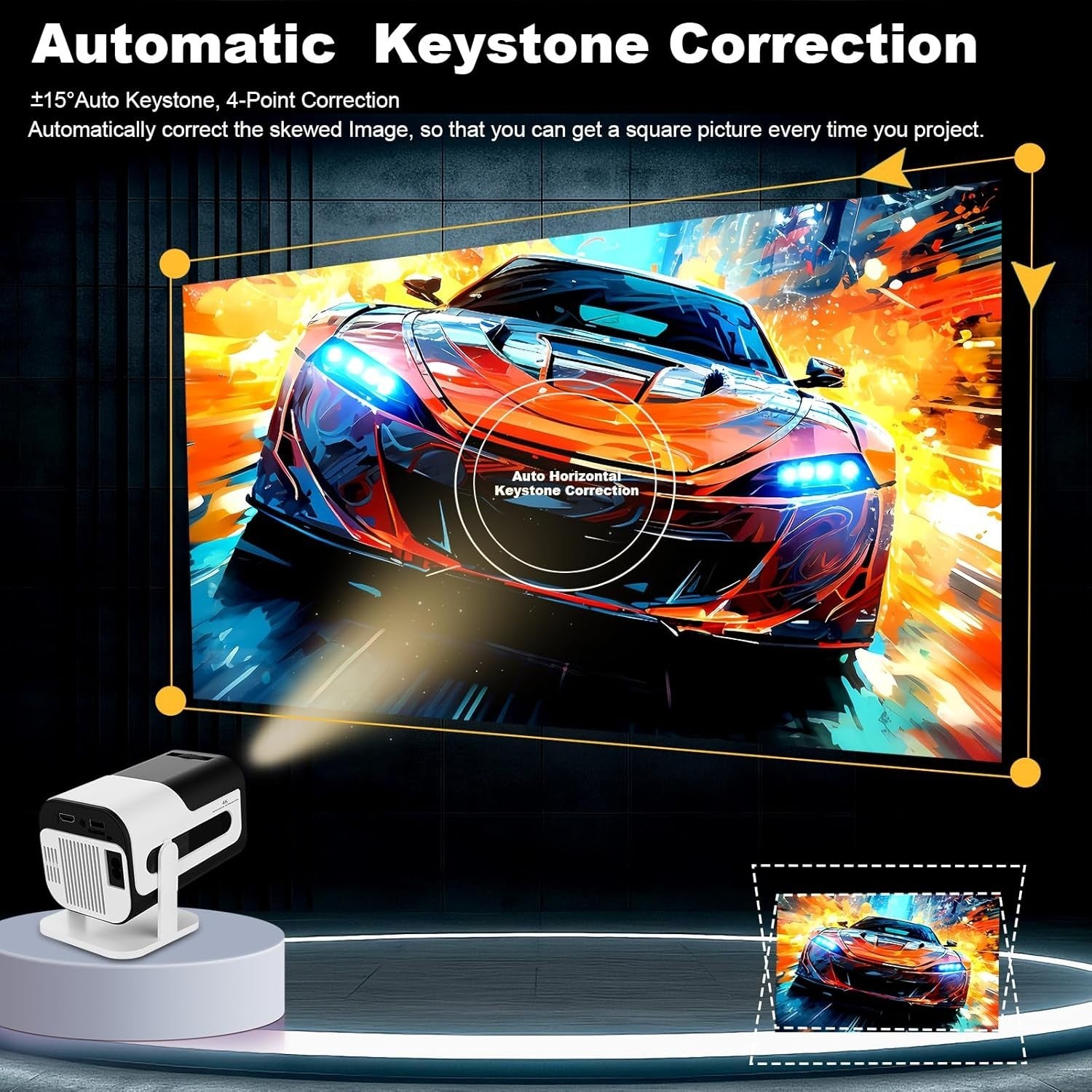 Mini Smart Projector 4K 1080P WiFi 6 Bluetooth 180° Auto Keystone