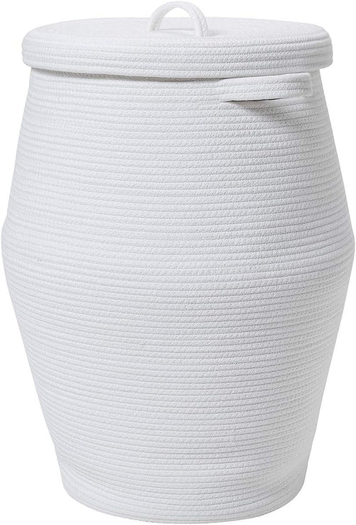 XL 26" White Cotton Rope Laundry Basket with Lid Large Woven Hamper Storage Bin