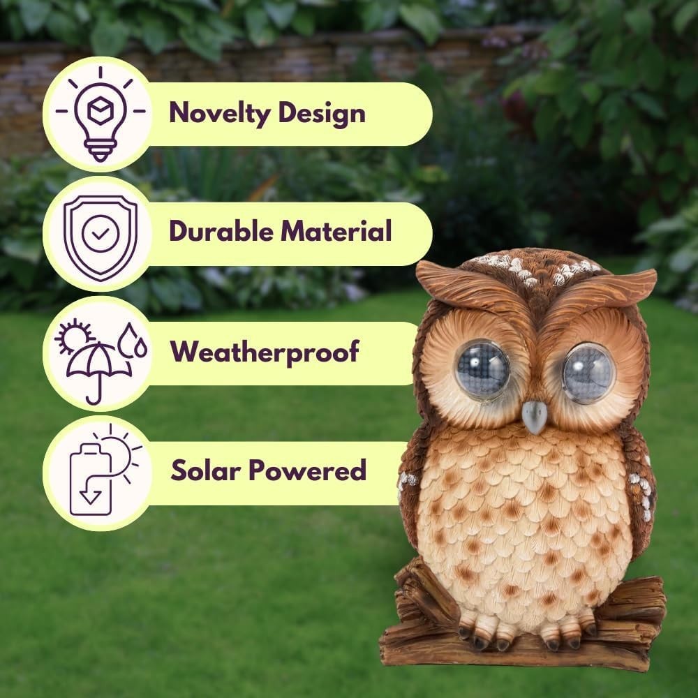 Large Solar Owl Garden Ornament • LED Light-Up Winking Eyes • Outdoor Decor