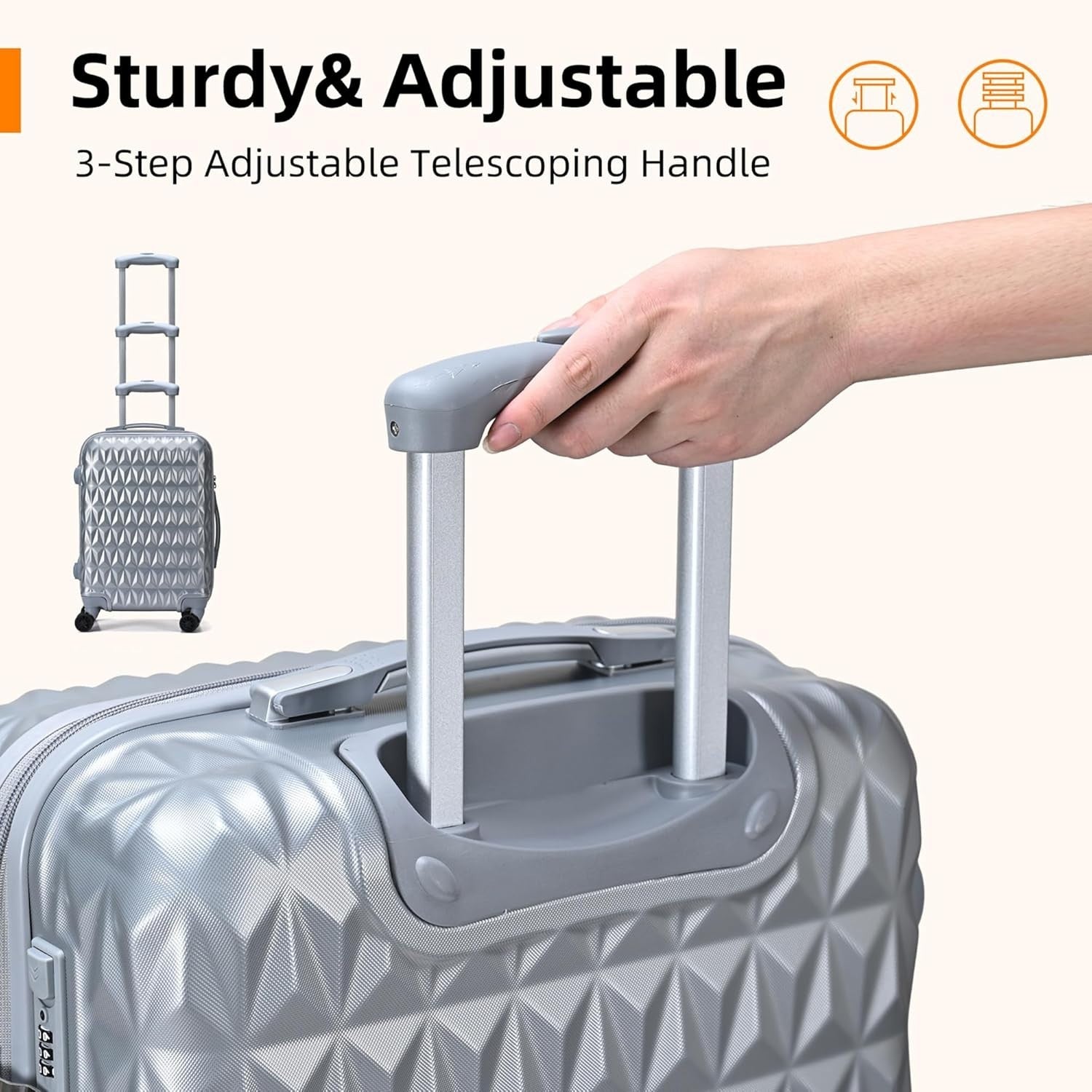 24 Inch Medium ABS Hard Shell Suitcase 4 Dual Spinner Wheels Lock Silver