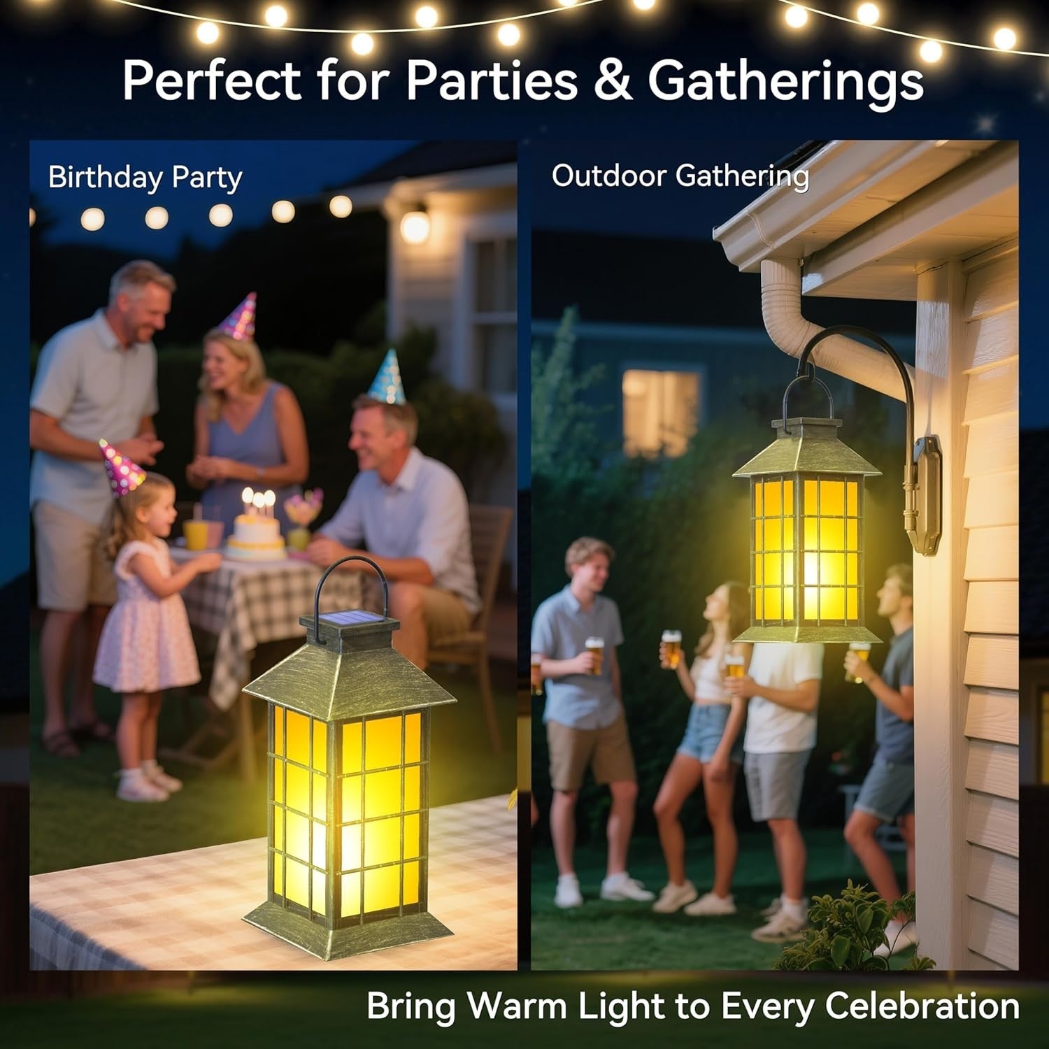 anyperfect 2-Pack Solar Lanterns Flickering Flame 13" Bronze-Grid Glass Outdoor