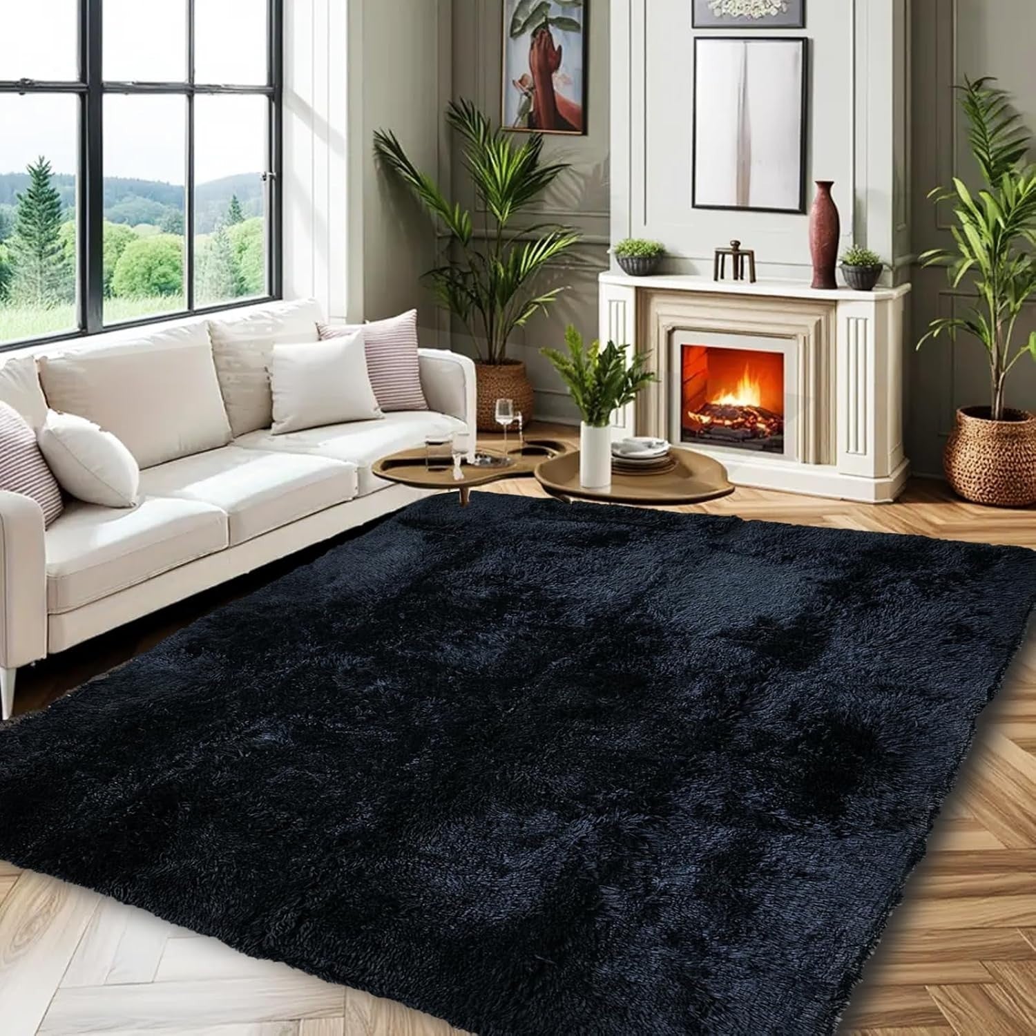 Large Black Shaggy Area Rug 160x230cm Super Soft Thick Living Room Carpet