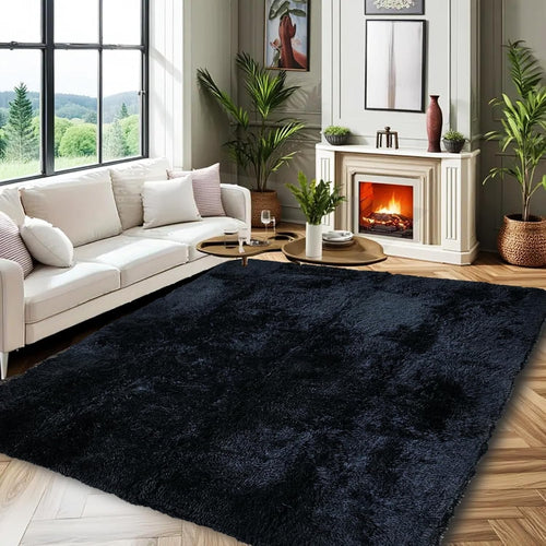 Large Black Shaggy Area Rug 160x230cm Super Soft Thick Living Room Carpet