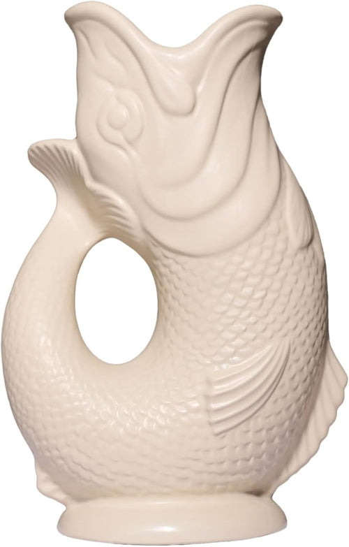 Fish Shaped Glug Jug Matt Sand Ceramic Water Pitcher Decorative 0.6L 22cm