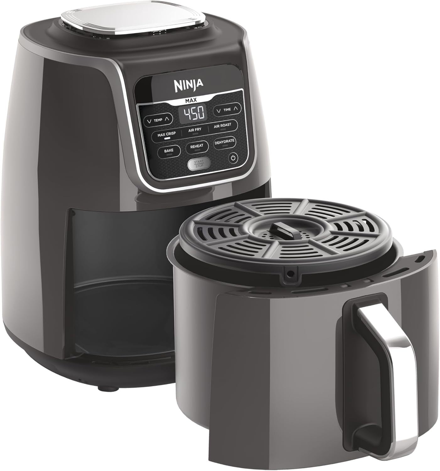 Max XL Air Fryer 5.5QT 6-in-1 Crisp Roast Bake Reheat Dehydrate Gloss Grey