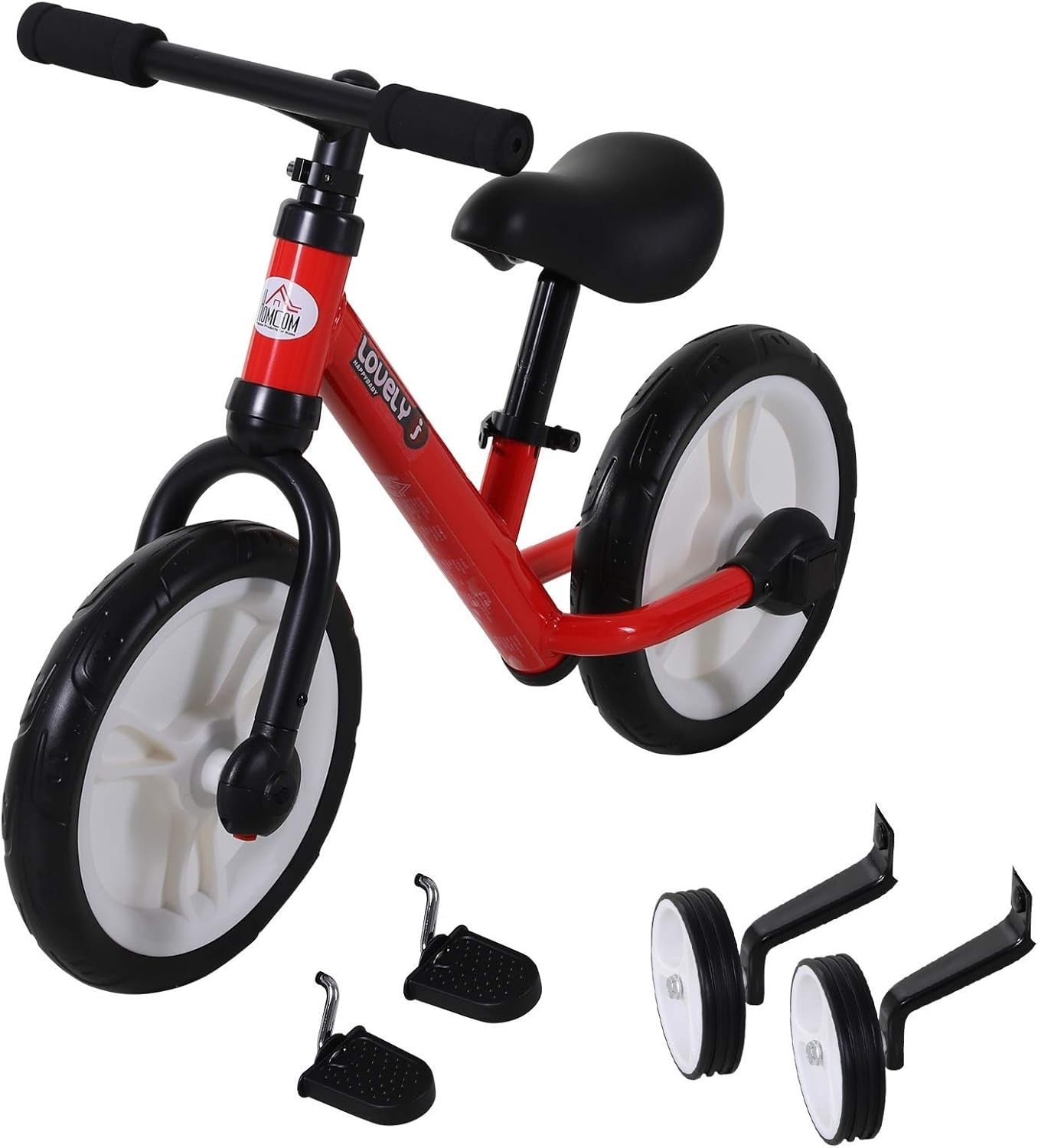 Kids Balance Bike 2 In 1 Training Bicycle Stabilisers Red Age 2-5