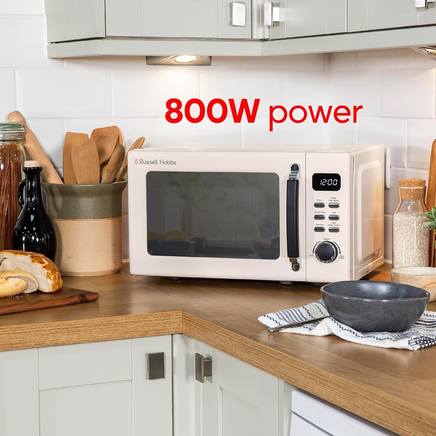 Russell Hobbs 20L 800W Digital Microwave 8 Auto Cook Cream Mirror Finish