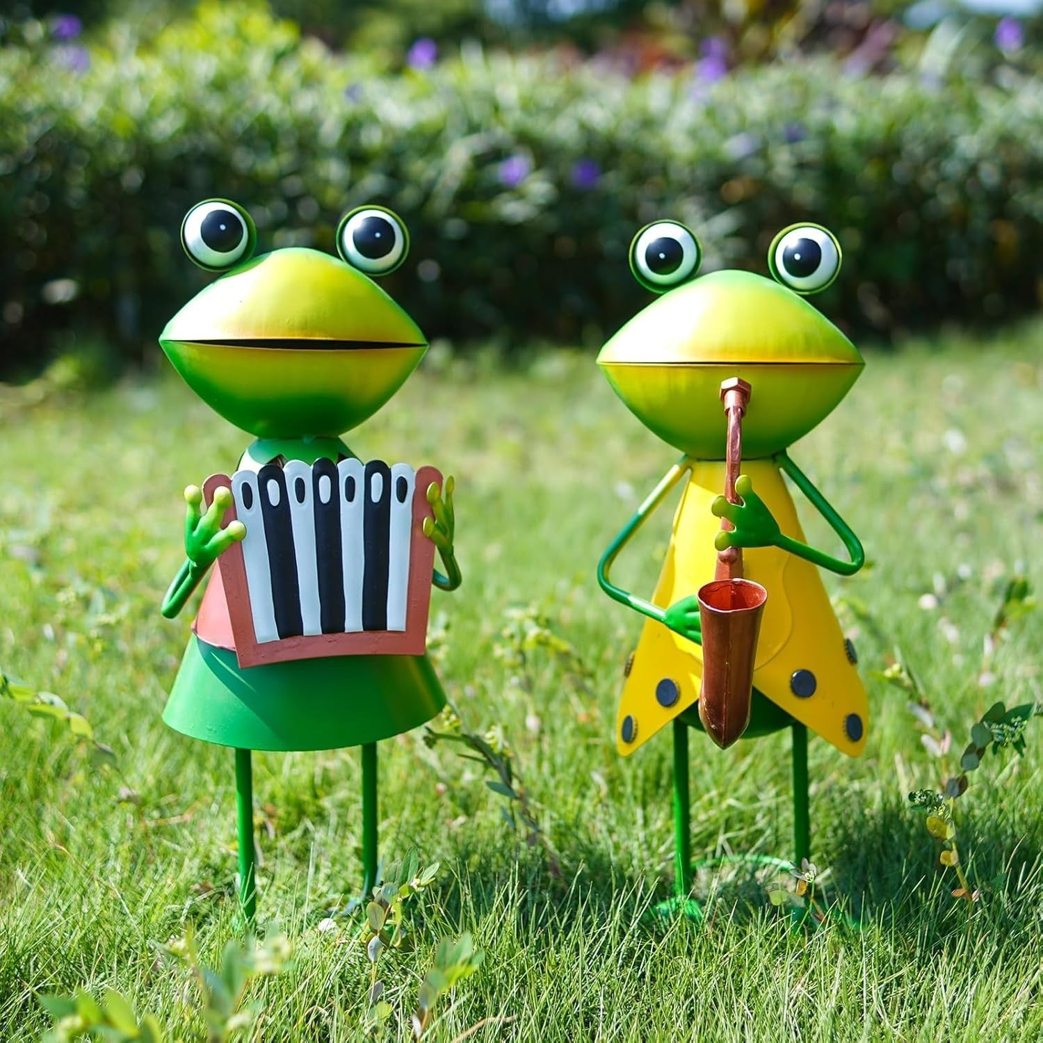 Metal Frog Garden Ornament Saxophone Player 3D Outdoor Decor Fairy Yard Art