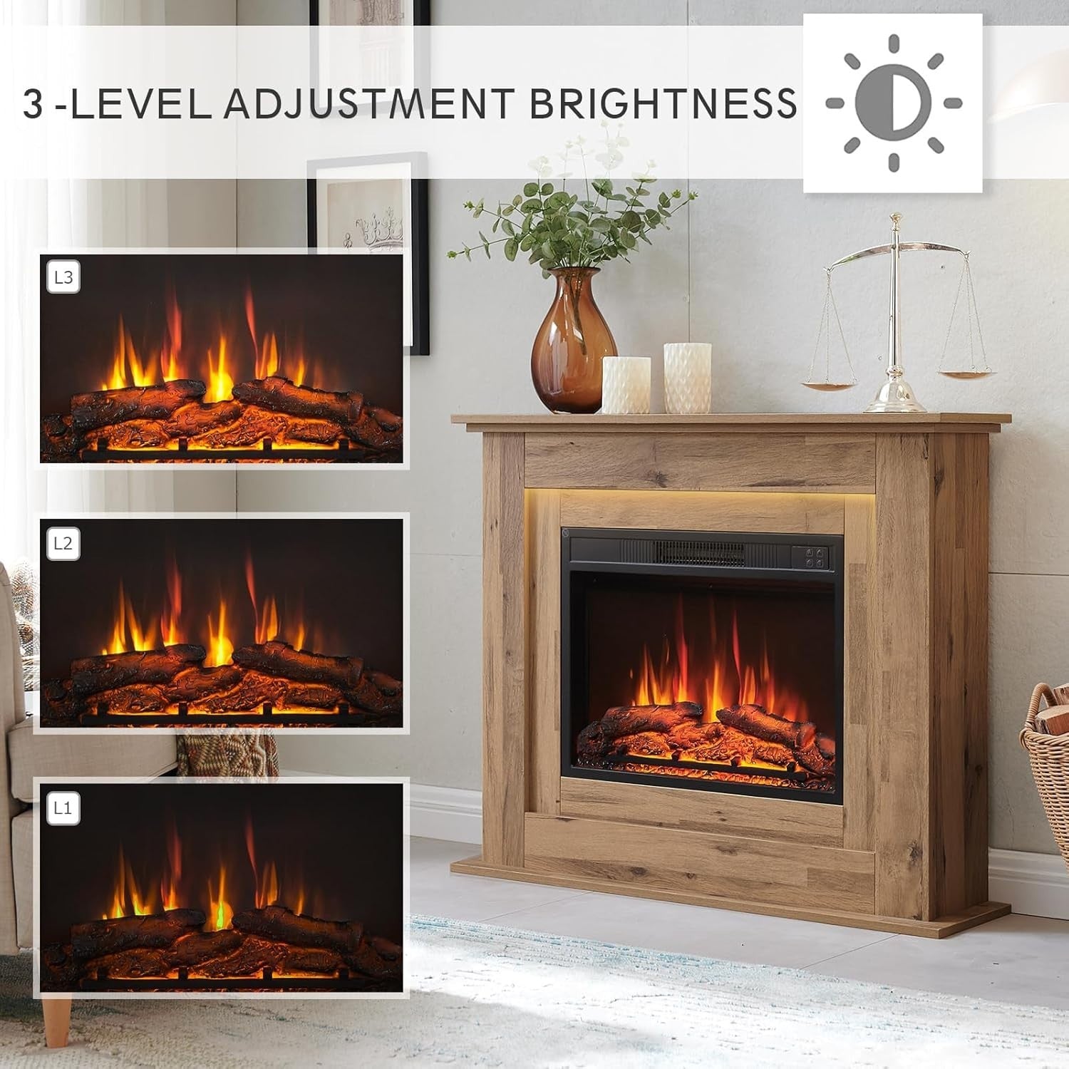 Electric Fireplace 39" Freestanding Heater with Realistic Flame & Remote