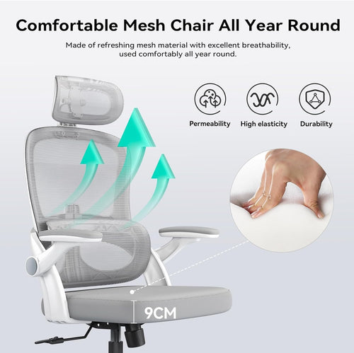 Ergonomic Mesh Office Chair Tall People Adjustable Lumbar Flip-Up Arms 300lb Sup