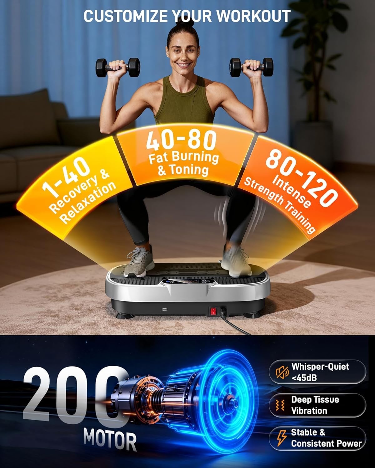 Silver & Black Vibration Plate Exercise Machine 330lb Lymphatic Drainage